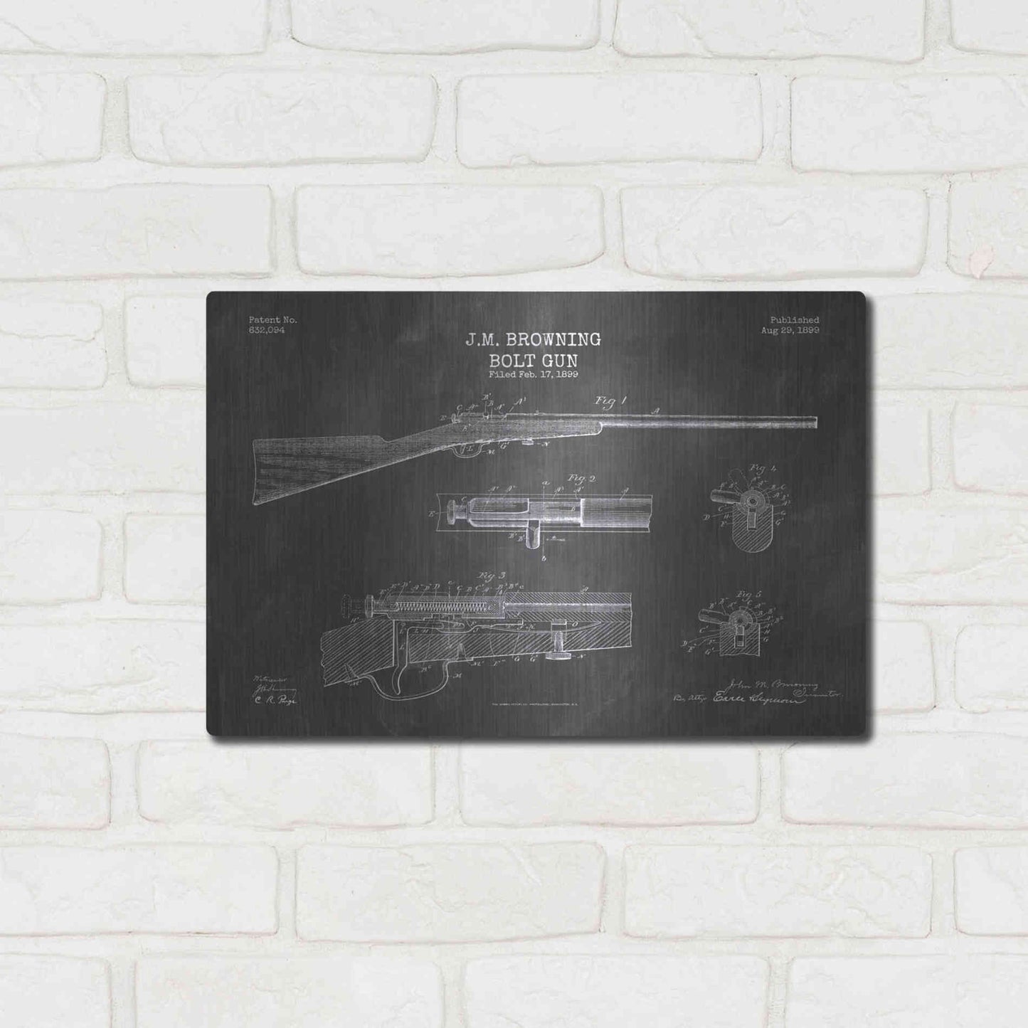 Luxe Metal Art 'Rifle Blueprint Patent Chalkboard' Metal Wall Art,16x12