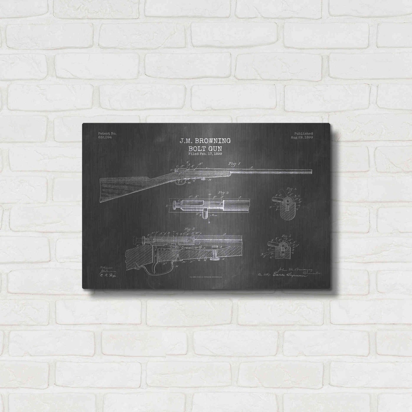 Luxe Metal Art 'Rifle Blueprint Patent Chalkboard' Metal Wall Art,24x16