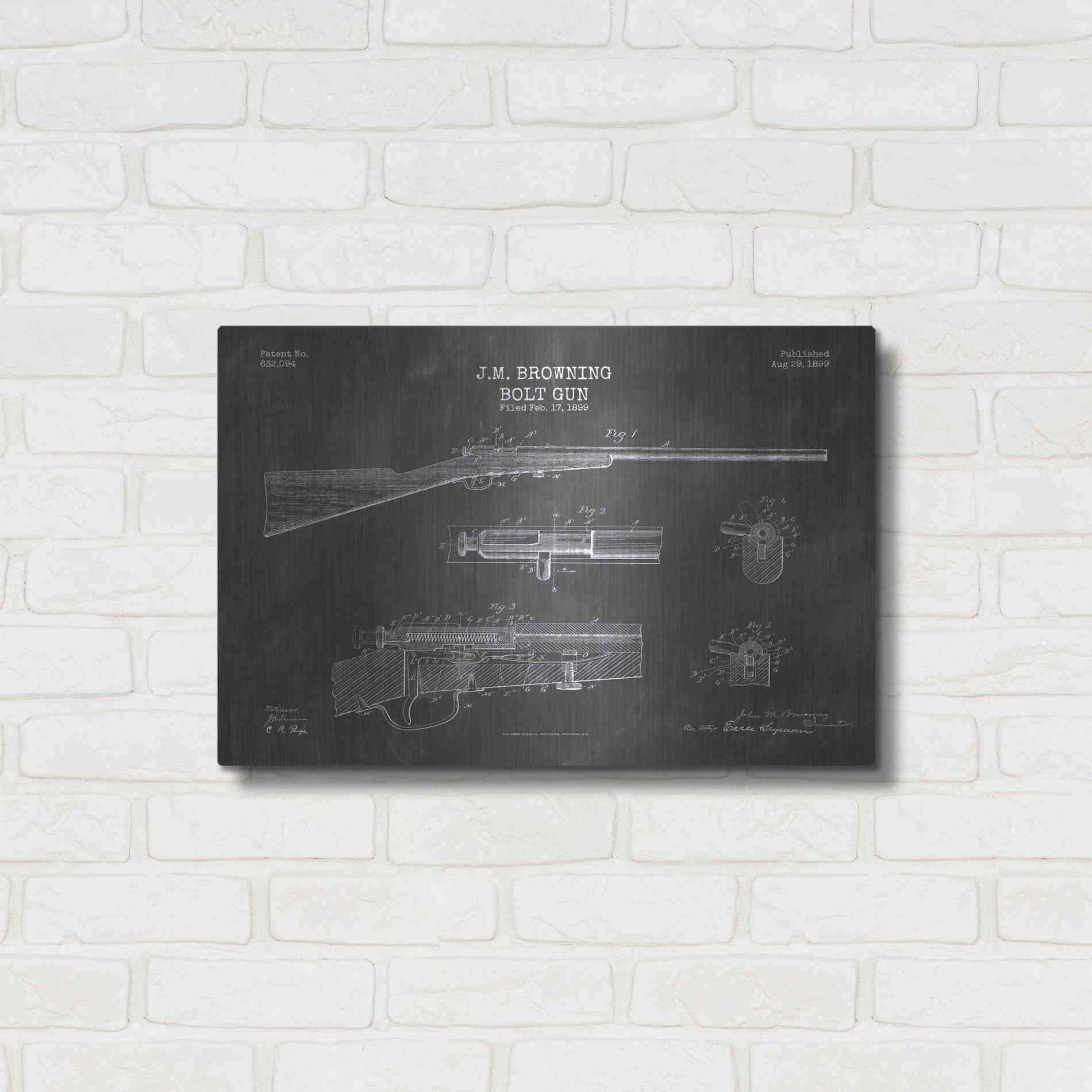 Luxe Metal Art 'Rifle Blueprint Patent Chalkboard' Metal Wall Art,24x16