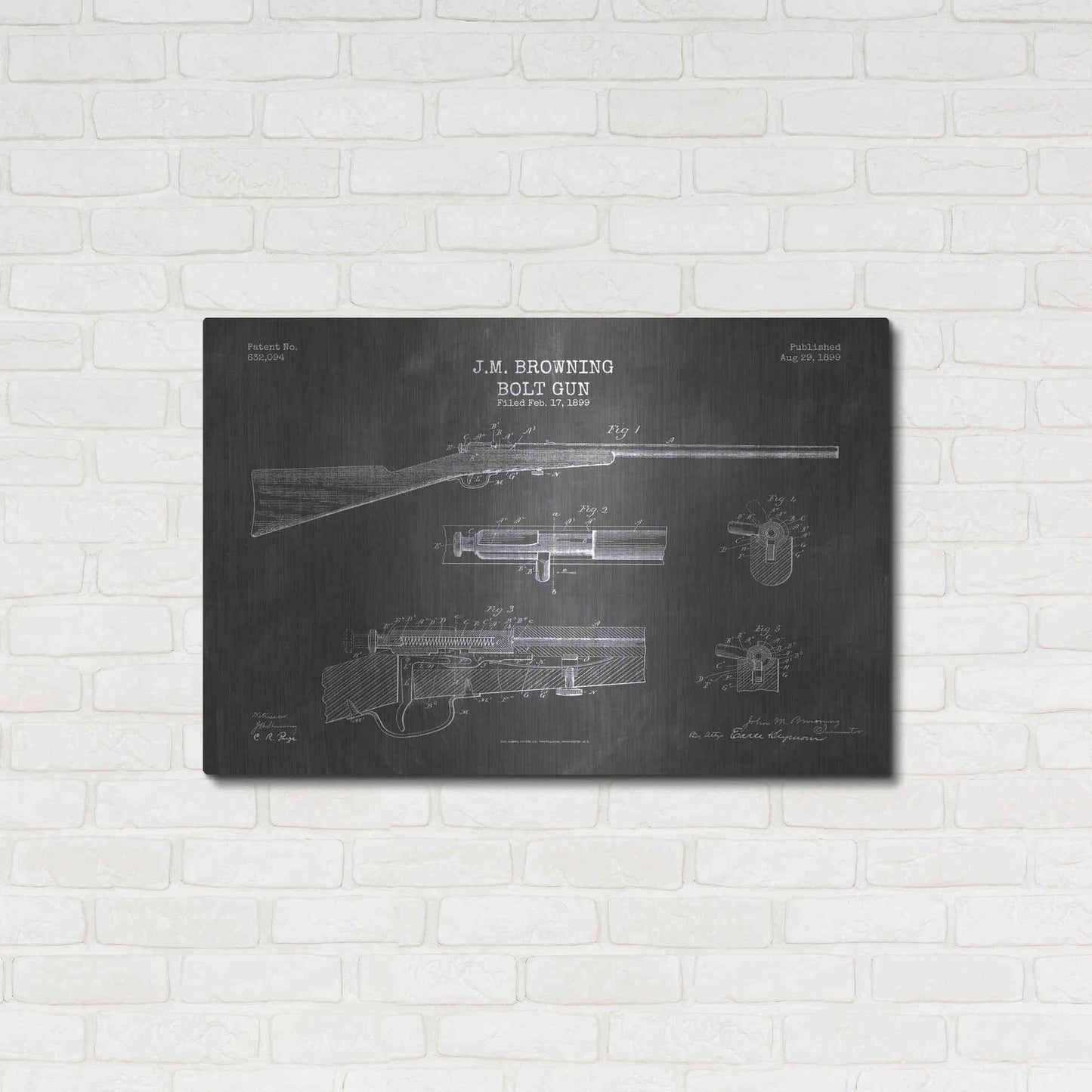 Luxe Metal Art 'Rifle Blueprint Patent Chalkboard' Metal Wall Art,36x24