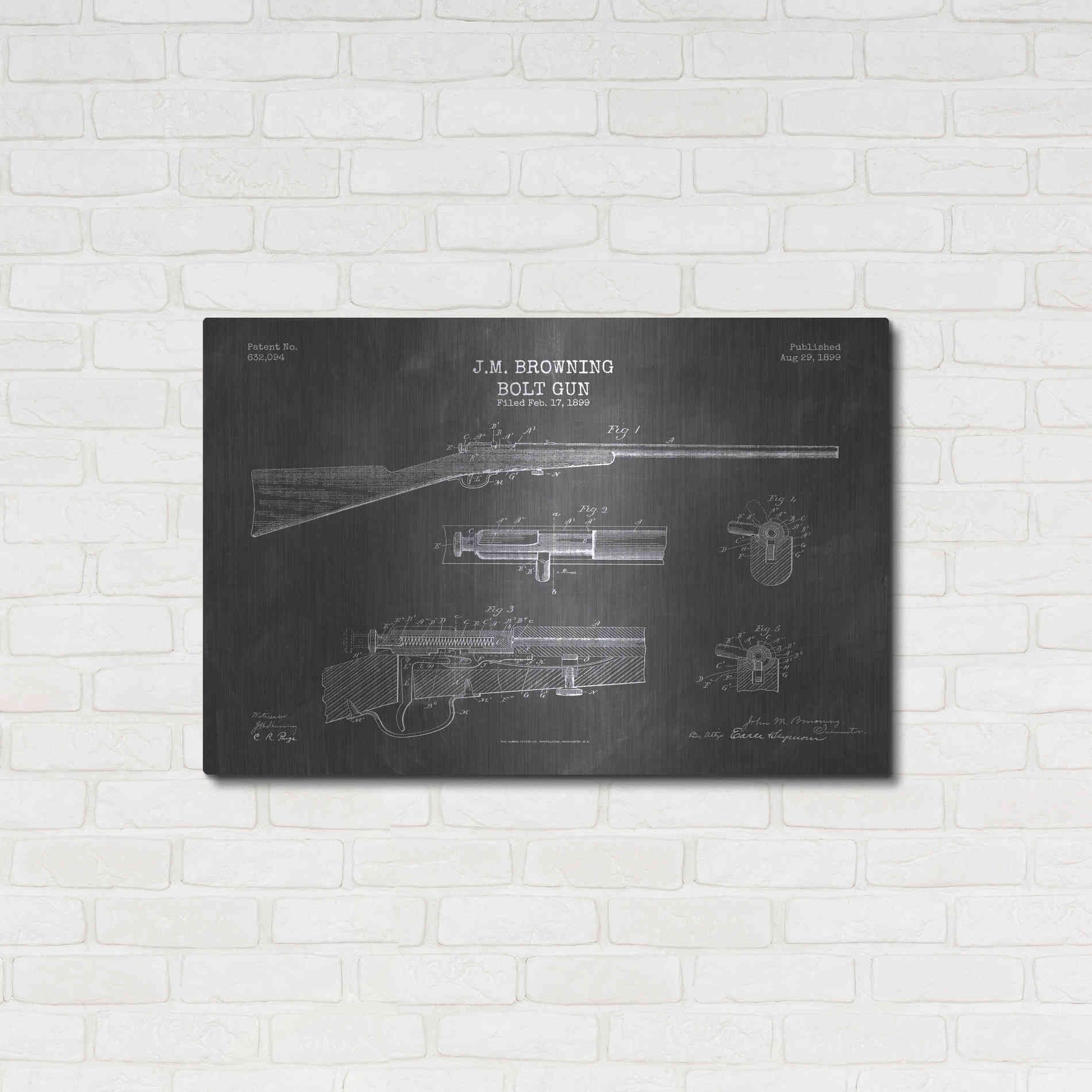 Luxe Metal Art 'Rifle Blueprint Patent Chalkboard' Metal Wall Art,36x24