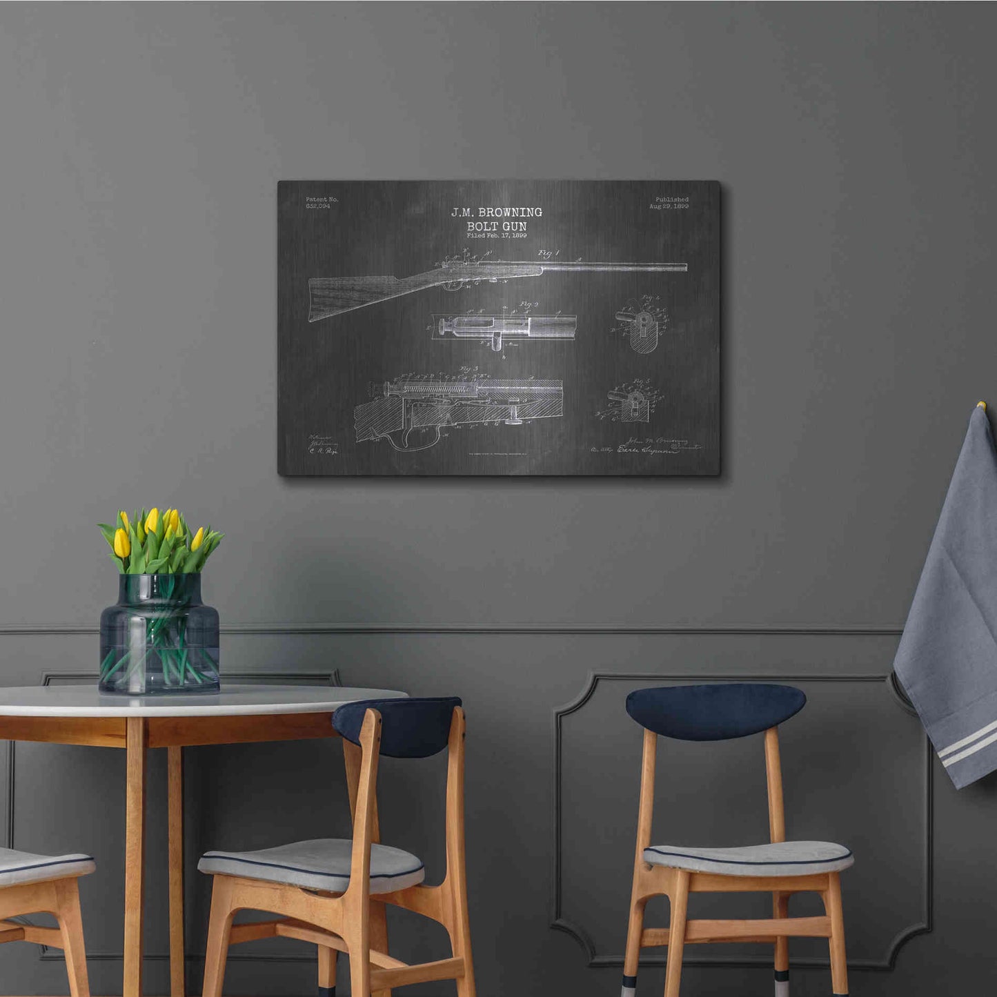 Luxe Metal Art 'Rifle Blueprint Patent Chalkboard' Metal Wall Art,36x24