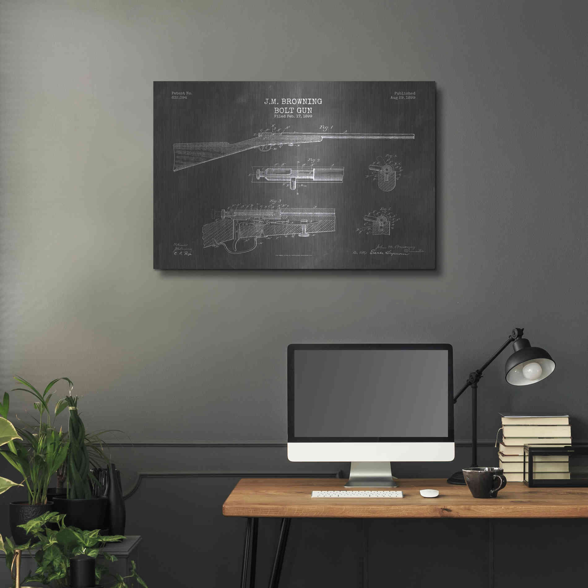 Luxe Metal Art 'Rifle Blueprint Patent Chalkboard' Metal Wall Art,36x24