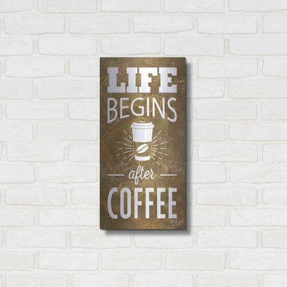 Luxe Metal Art 'Life Begins After Coffee' by Marla Rae, Metal Wall Art,12x24