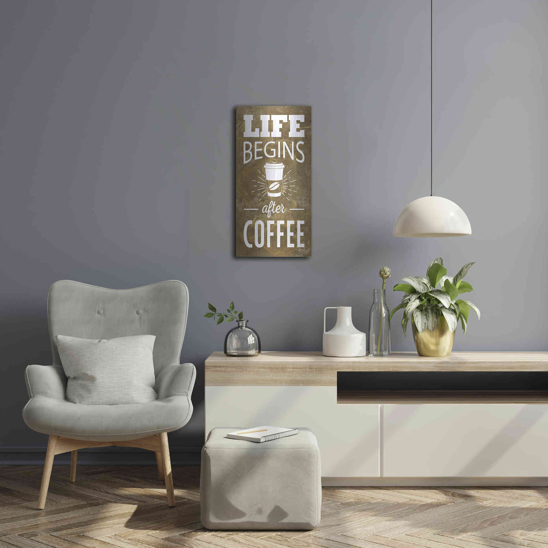 Luxe Metal Art 'Life Begins After Coffee' by Marla Rae, Metal Wall Art,12x24