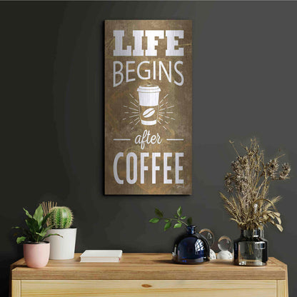 Luxe Metal Art 'Life Begins After Coffee' by Marla Rae, Metal Wall Art,12x24