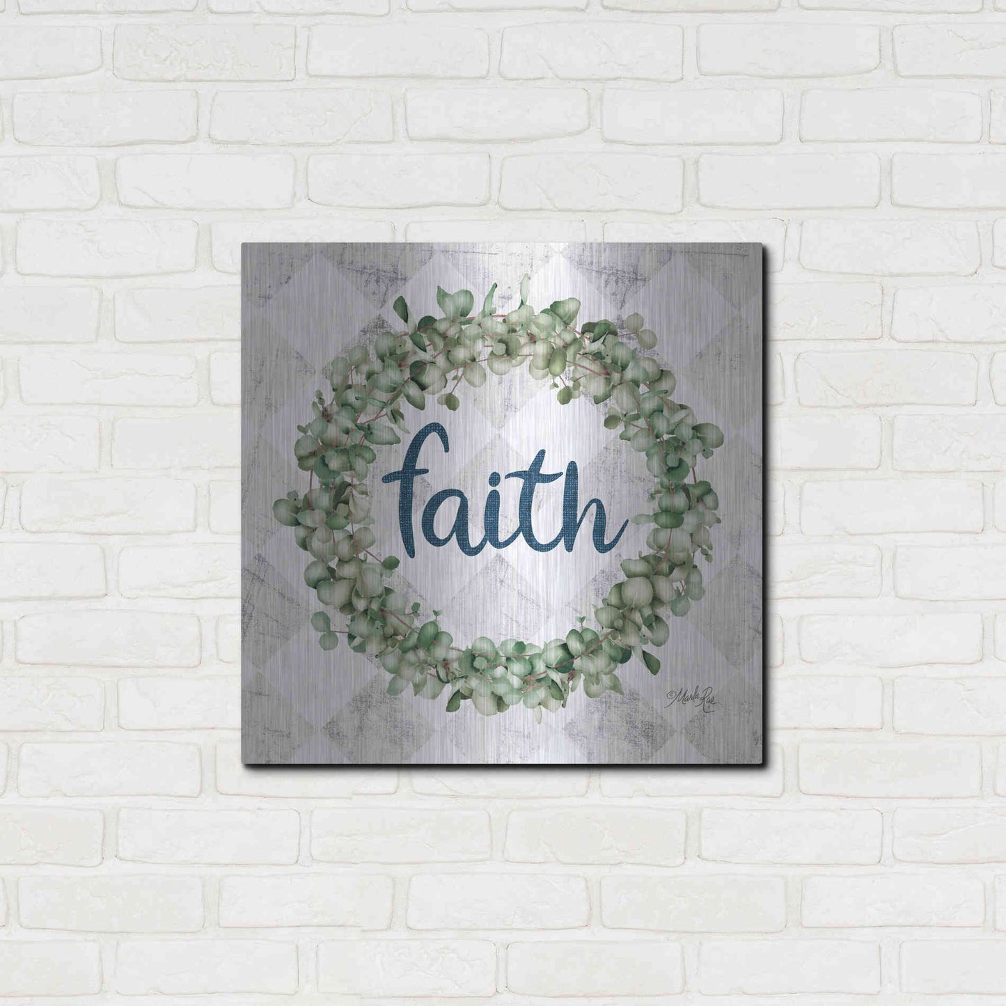 Luxe Metal Art 'Faith Eucalyptus Wreath' by Marla Rae, Metal Wall Art,24x24