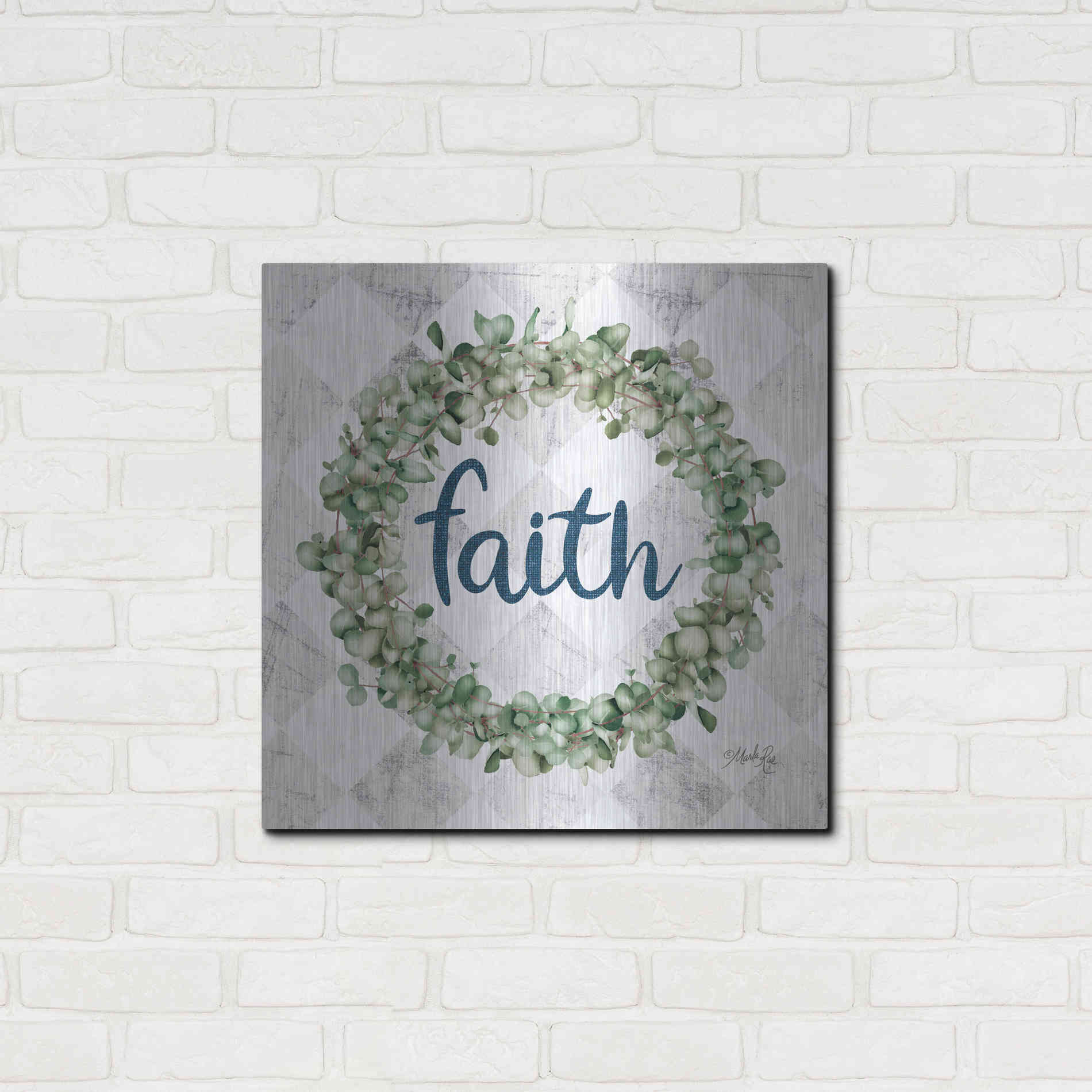 Luxe Metal Art 'Faith Eucalyptus Wreath' by Marla Rae, Metal Wall Art,24x24