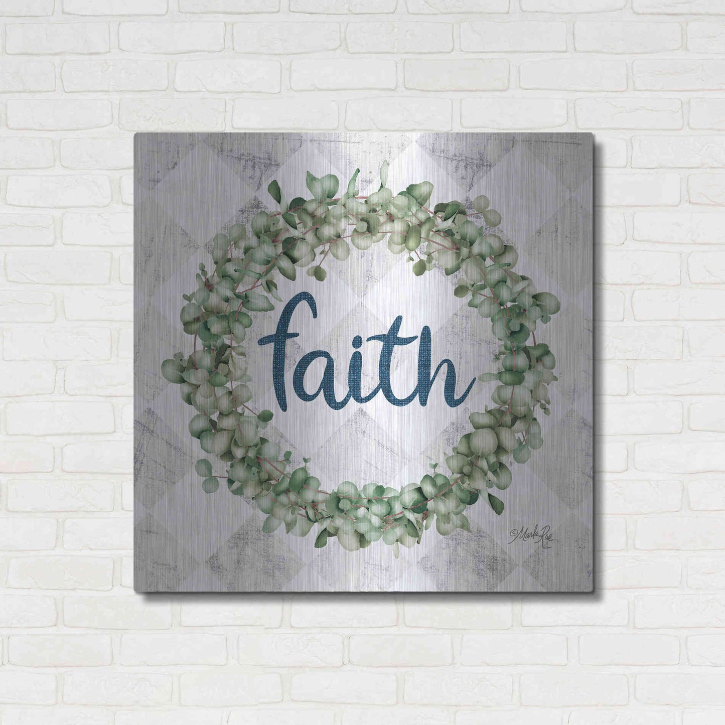 Luxe Metal Art 'Faith Eucalyptus Wreath' by Marla Rae, Metal Wall Art,36x36