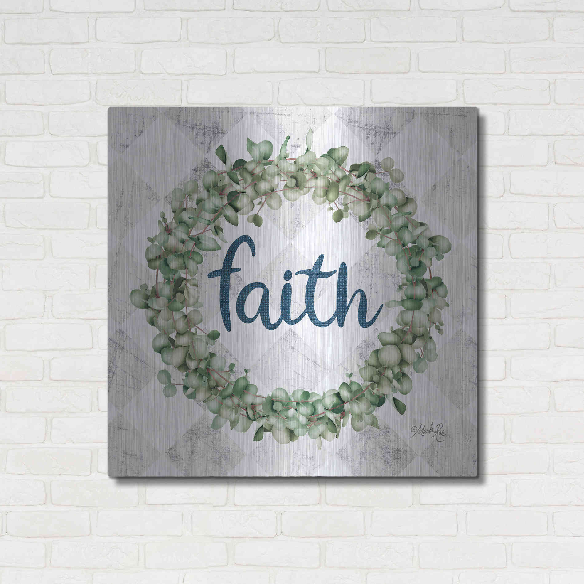 Luxe Metal Art 'Faith Eucalyptus Wreath' by Marla Rae, Metal Wall Art,36x36