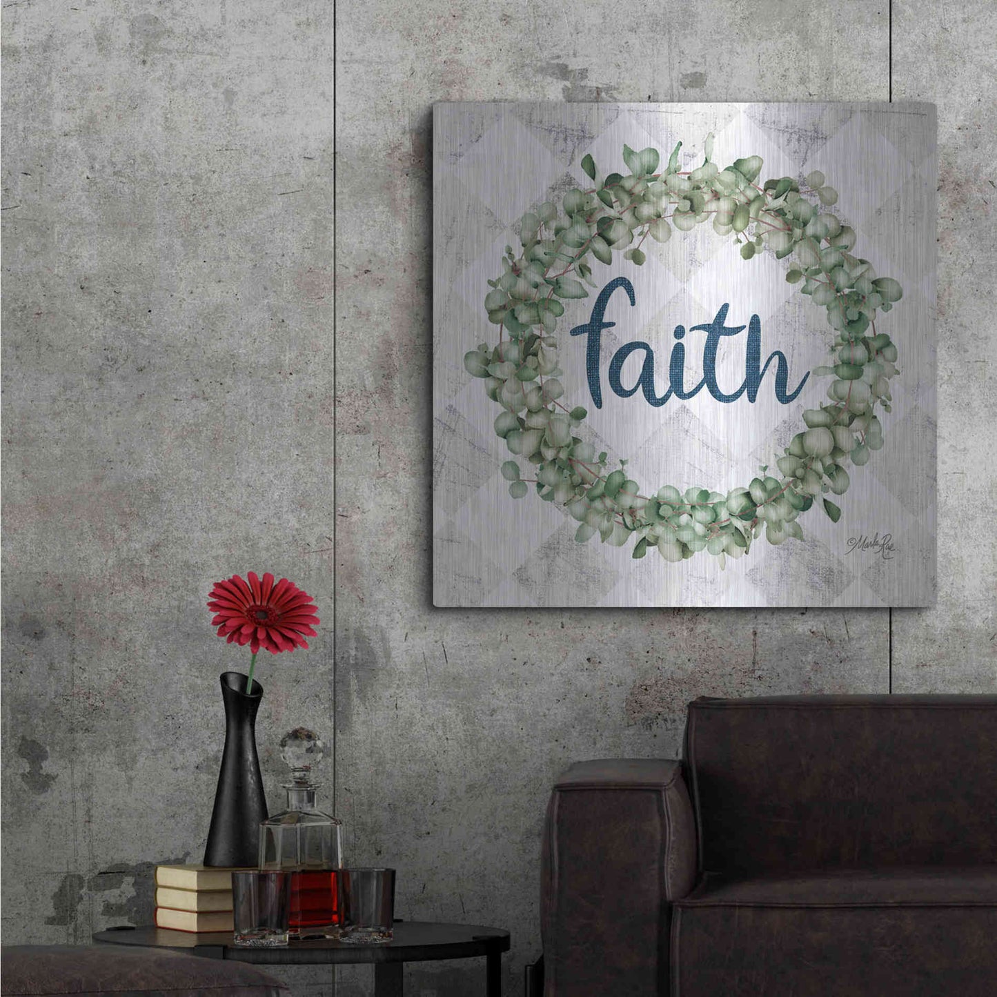 Luxe Metal Art 'Faith Eucalyptus Wreath' by Marla Rae, Metal Wall Art,36x36