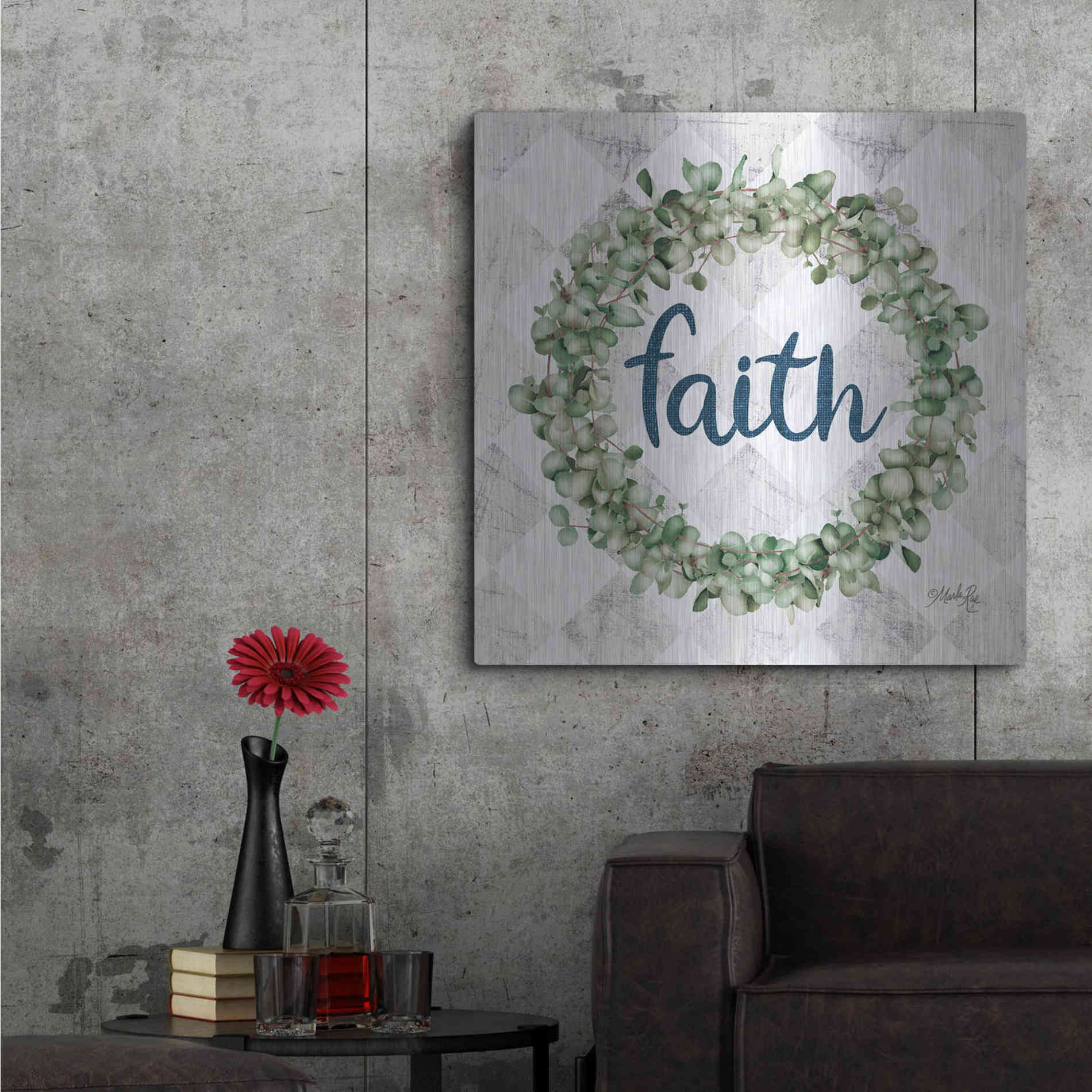 Luxe Metal Art 'Faith Eucalyptus Wreath' by Marla Rae, Metal Wall Art,36x36
