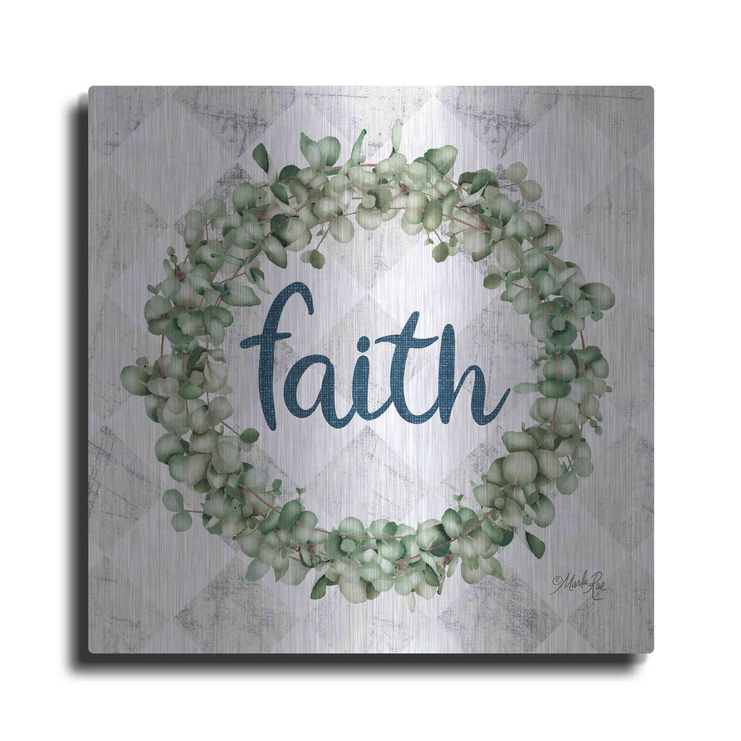 Luxe Metal Art 'Faith Eucalyptus Wreath' by Marla Rae, Metal Wall Art