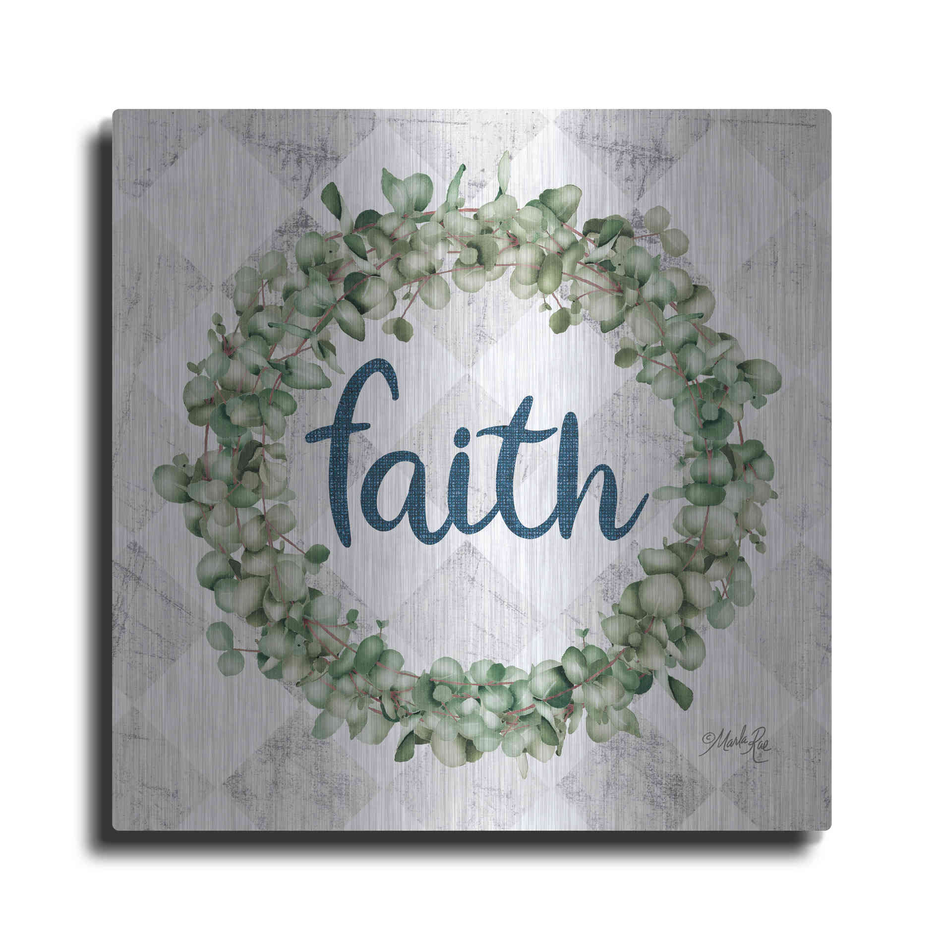 Luxe Metal Art 'Faith Eucalyptus Wreath' by Marla Rae, Metal Wall Art