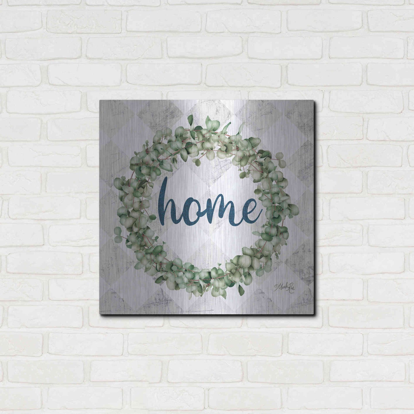 Luxe Metal Art 'Home Eucalyptus Wreath' by Marla Rae, Metal Wall Art,24x24