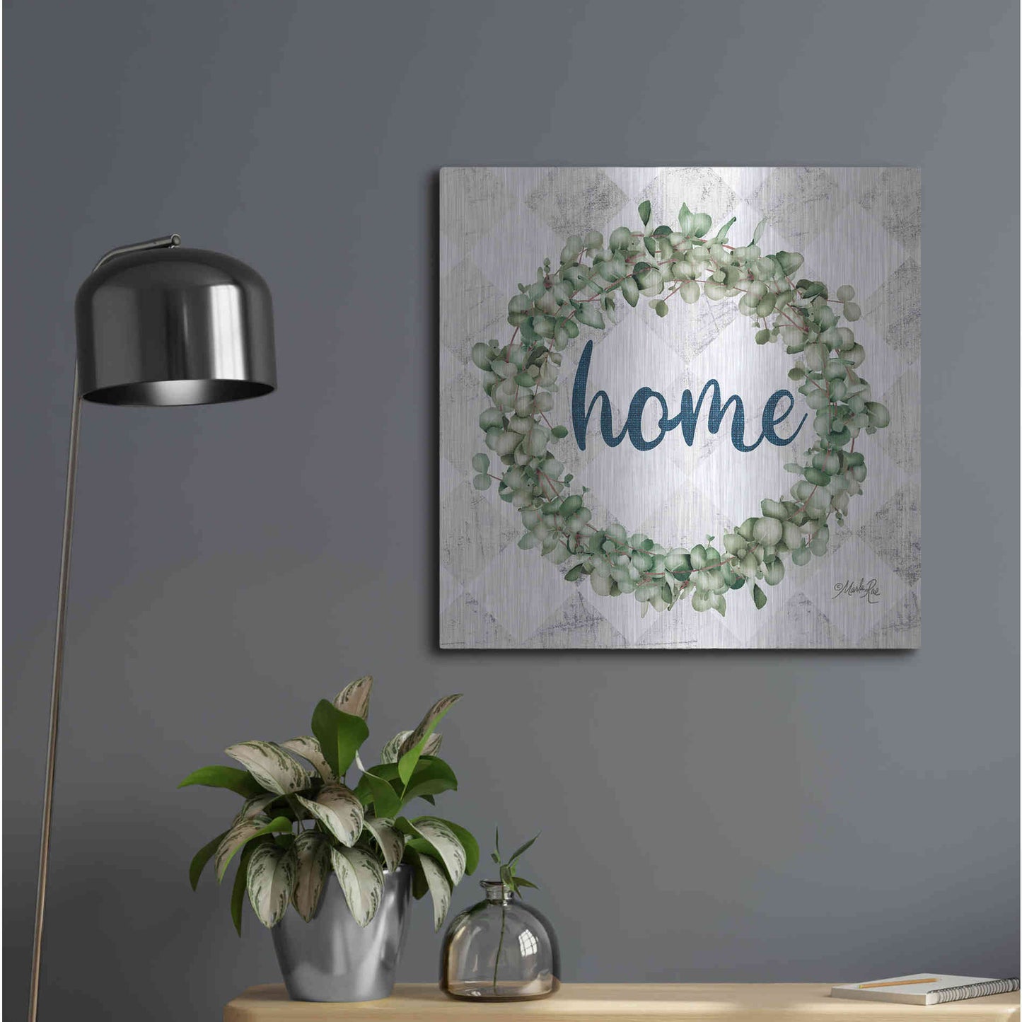 Luxe Metal Art 'Home Eucalyptus Wreath' by Marla Rae, Metal Wall Art,24x24