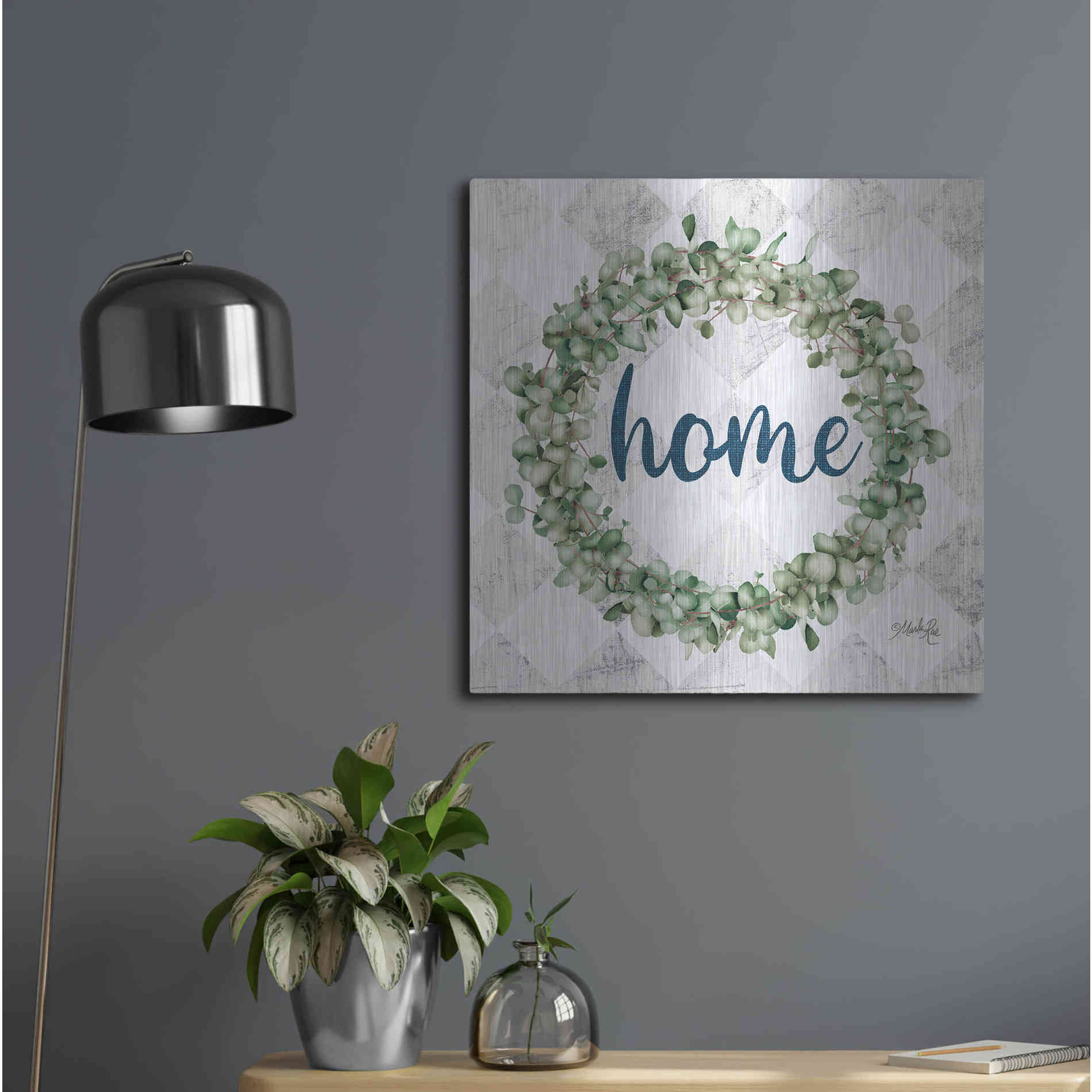 Luxe Metal Art 'Home Eucalyptus Wreath' by Marla Rae, Metal Wall Art,24x24