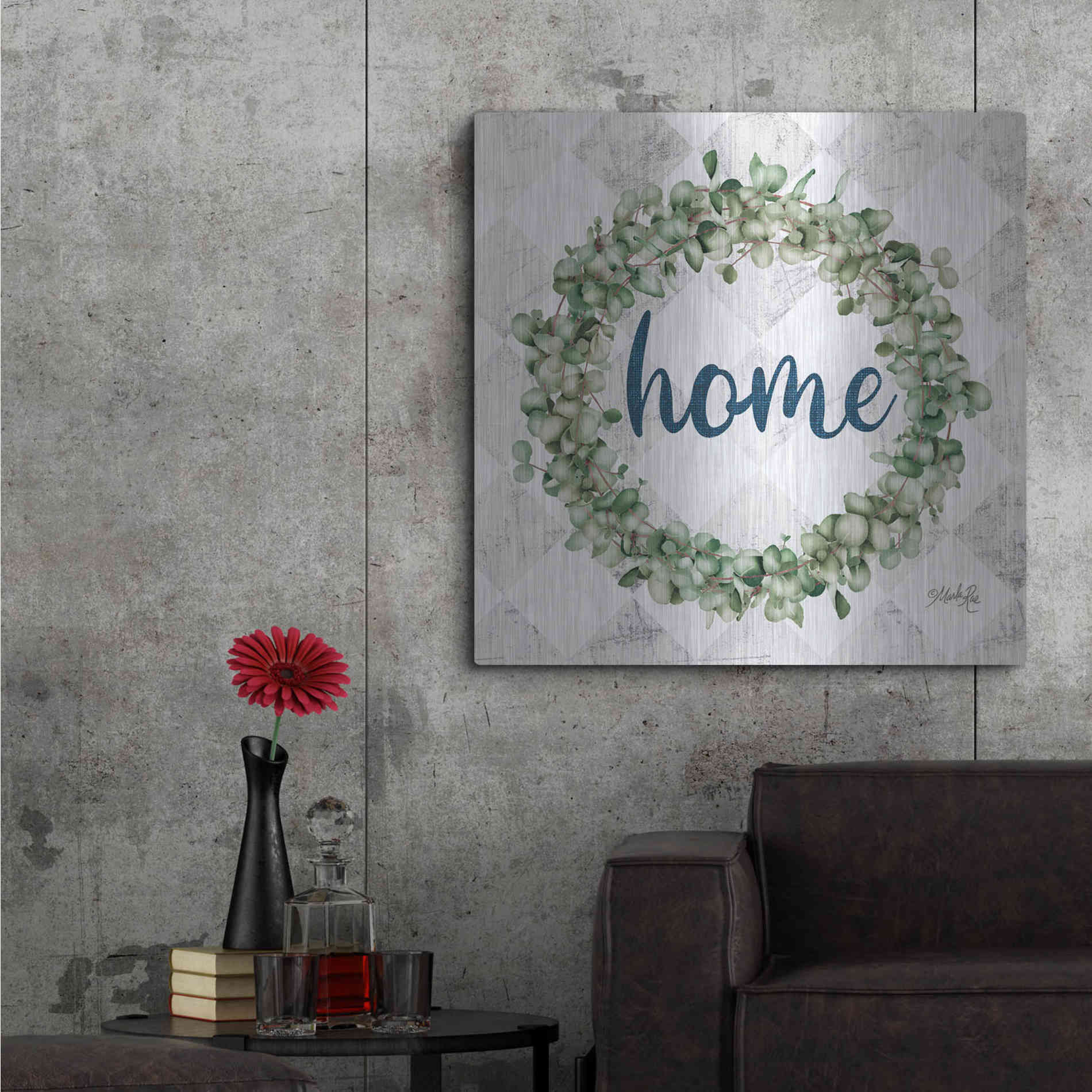 Luxe Metal Art 'Home Eucalyptus Wreath' by Marla Rae, Metal Wall Art,36x36
