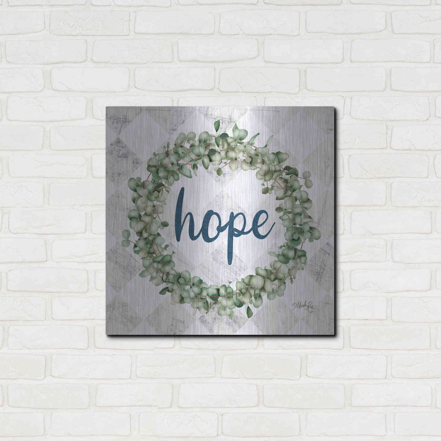 Luxe Metal Art 'Hope Eucalyptus Wreath' by Marla Rae, Metal Wall Art,24x24