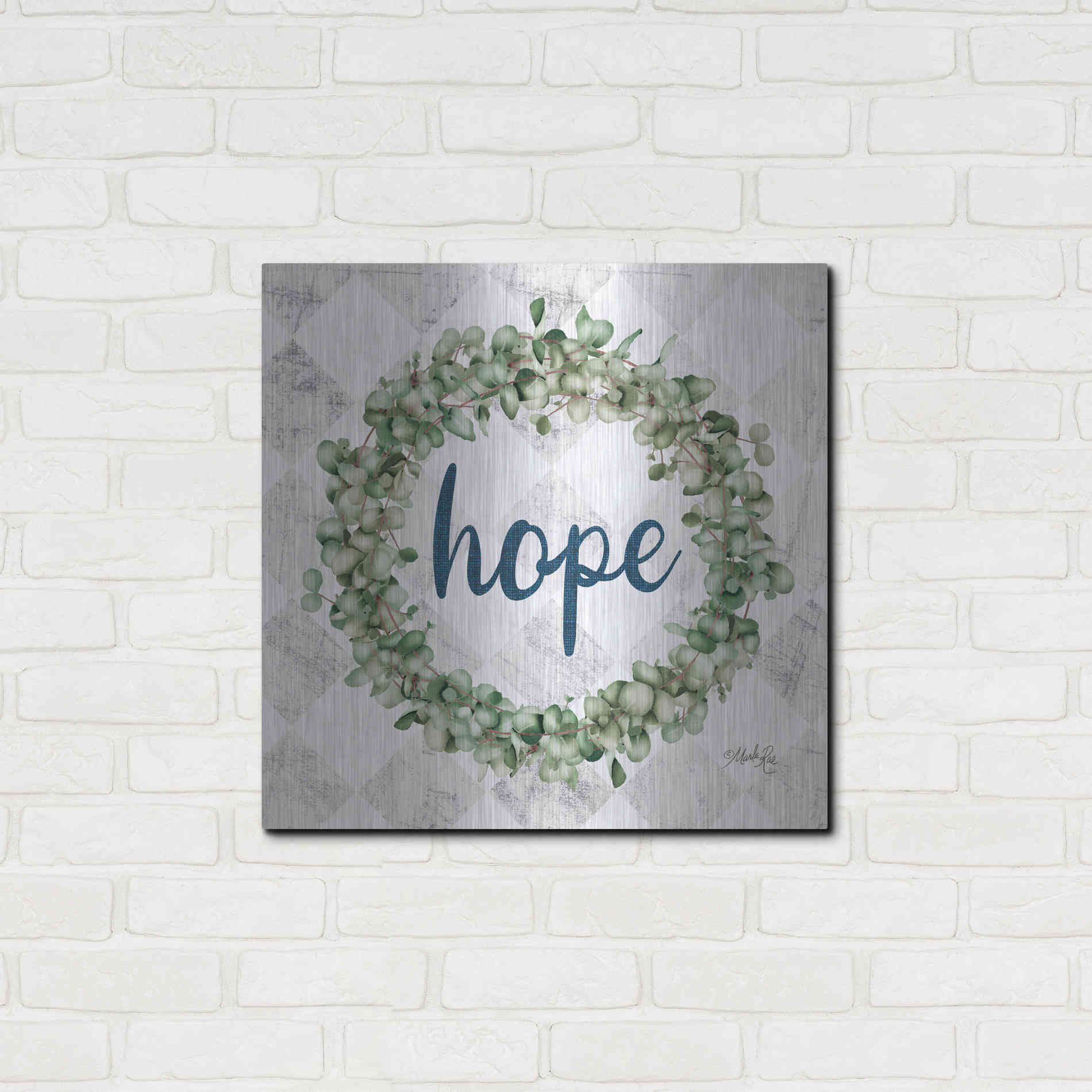 Luxe Metal Art 'Hope Eucalyptus Wreath' by Marla Rae, Metal Wall Art,24x24