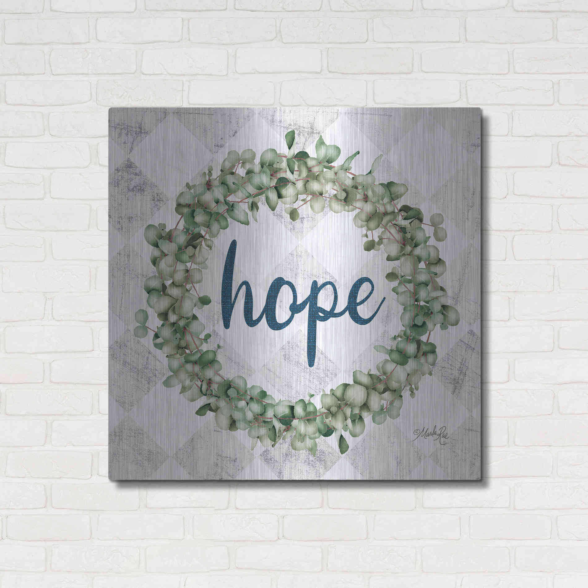 Luxe Metal Art 'Hope Eucalyptus Wreath' by Marla Rae, Metal Wall Art,36x36