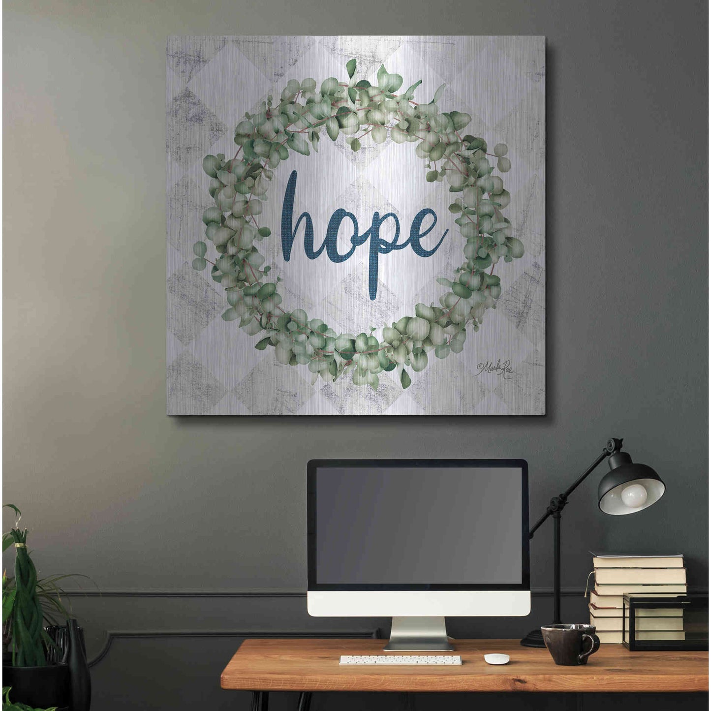 Luxe Metal Art 'Hope Eucalyptus Wreath' by Marla Rae, Metal Wall Art,36x36