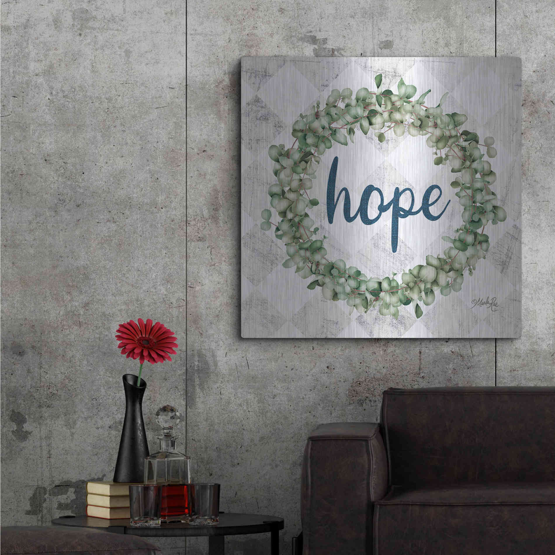 Luxe Metal Art 'Hope Eucalyptus Wreath' by Marla Rae, Metal Wall Art,36x36