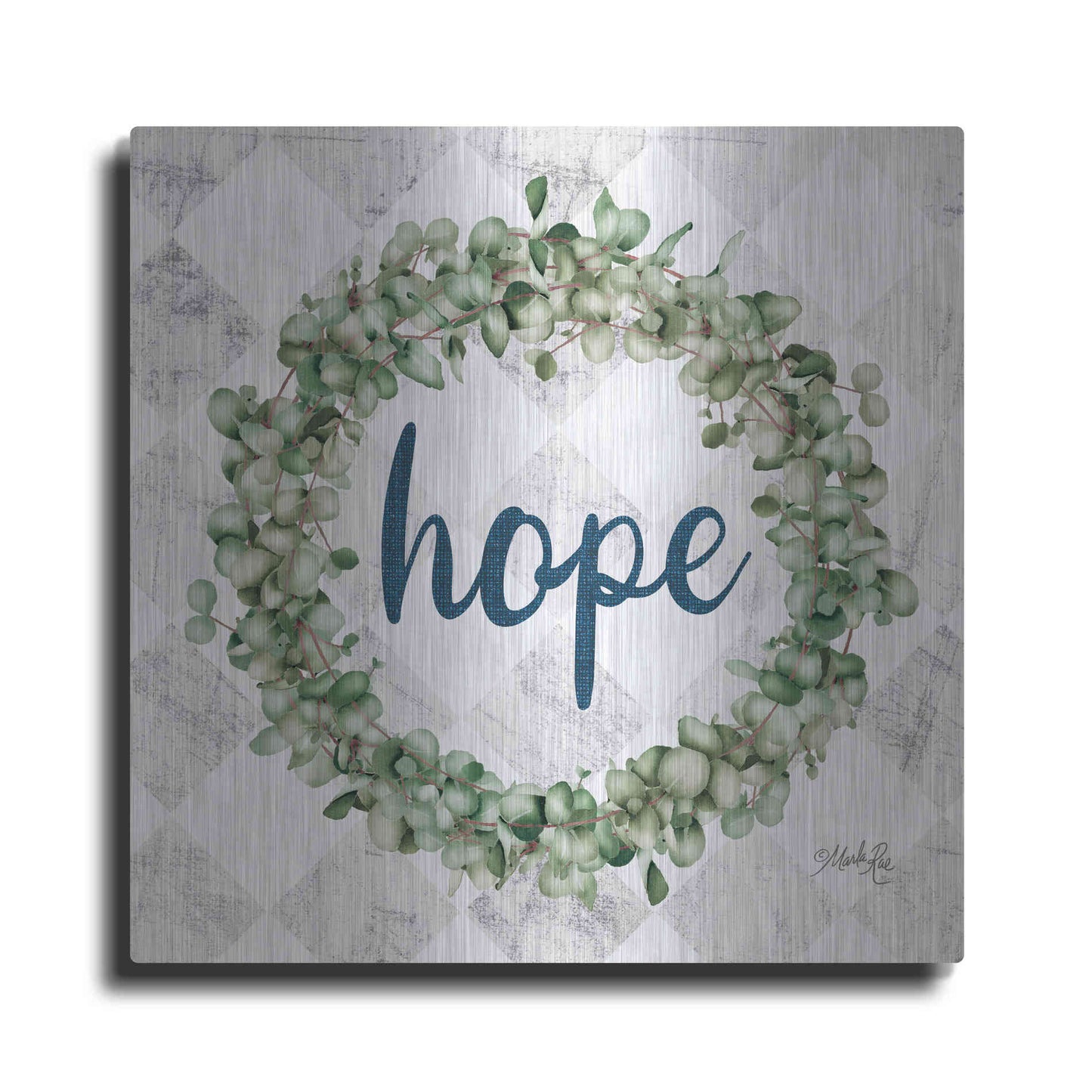 Luxe Metal Art 'Hope Eucalyptus Wreath' by Marla Rae, Metal Wall Art