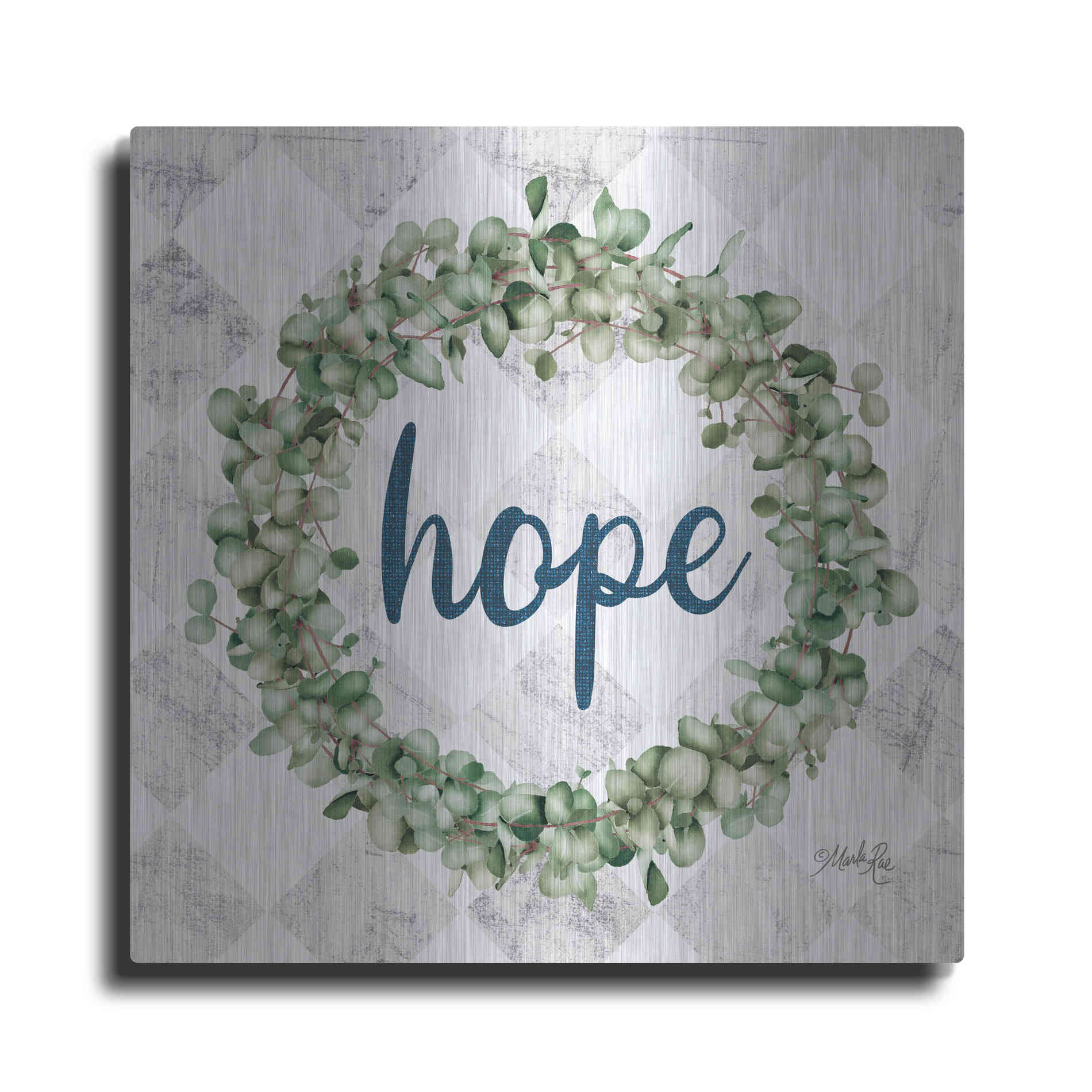 Luxe Metal Art 'Hope Eucalyptus Wreath' by Marla Rae, Metal Wall Art