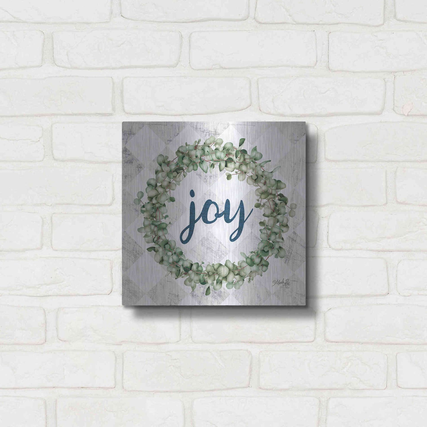 Luxe Metal Art 'Joy Eucalyptus Wreath' by Marla Rae, Metal Wall Art,12x12