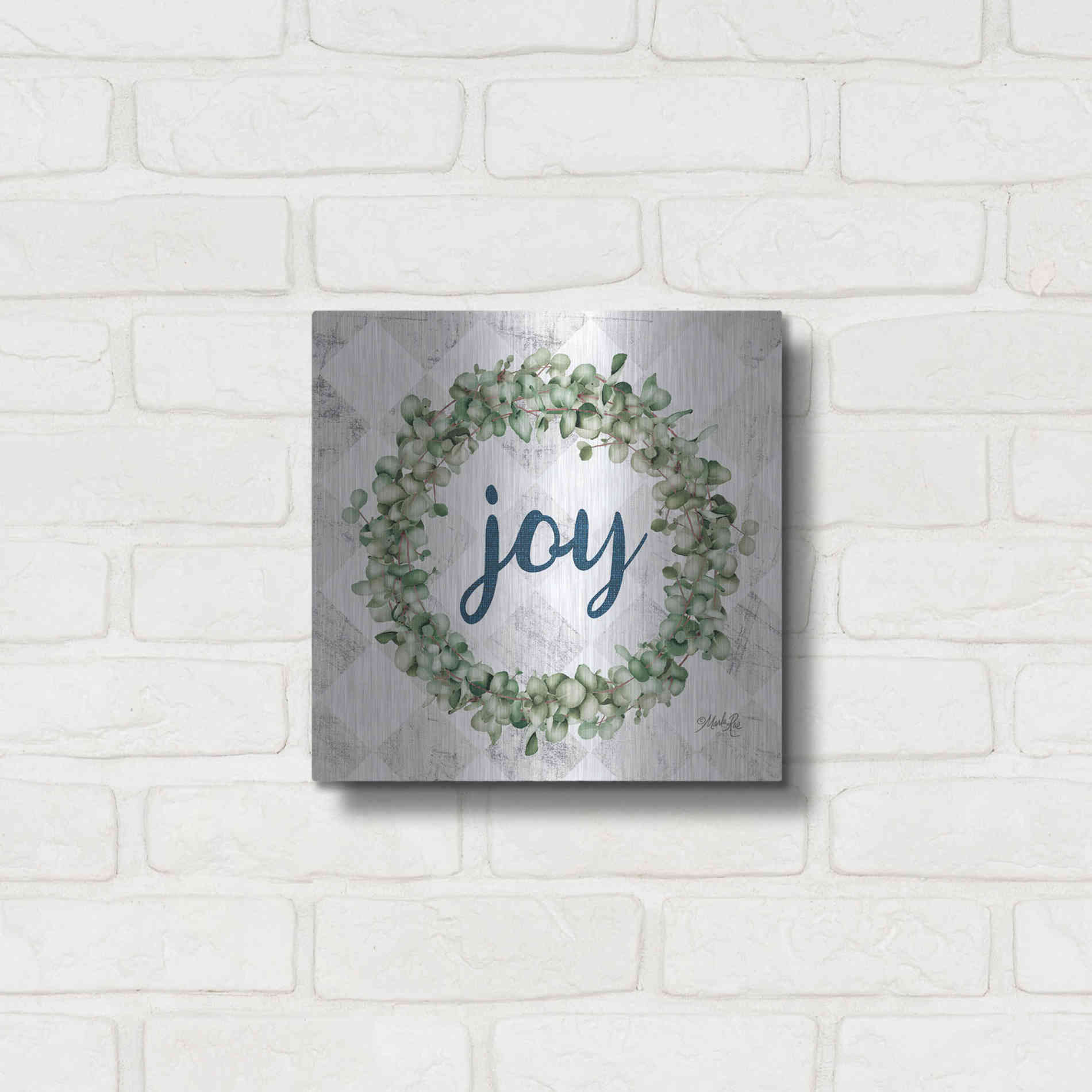 Luxe Metal Art 'Joy Eucalyptus Wreath' by Marla Rae, Metal Wall Art,12x12