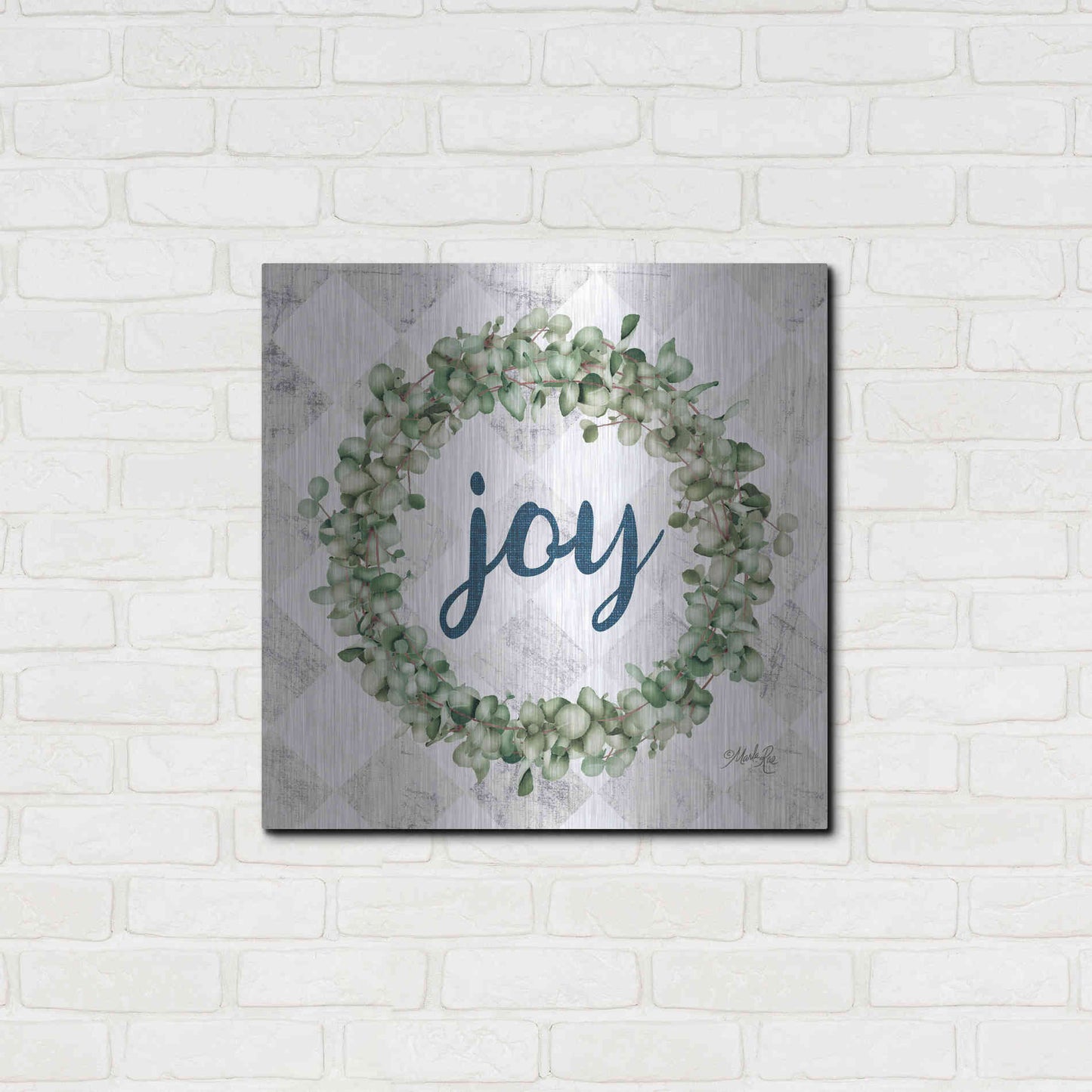 Luxe Metal Art 'Joy Eucalyptus Wreath' by Marla Rae, Metal Wall Art,24x24