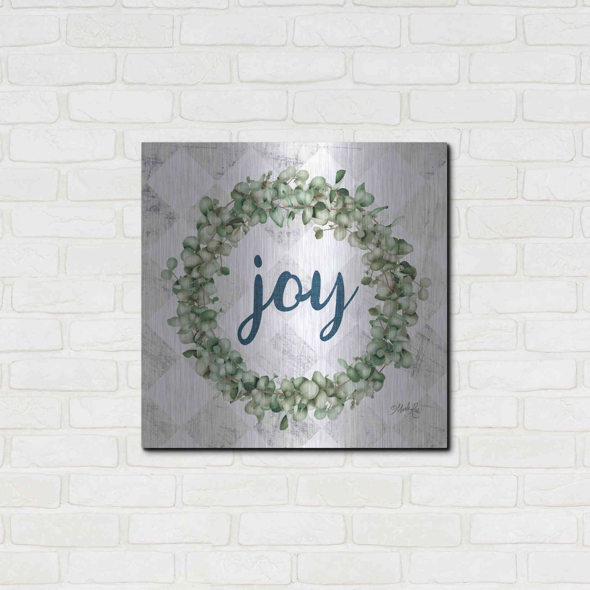 Luxe Metal Art 'Joy Eucalyptus Wreath' by Marla Rae, Metal Wall Art,24x24