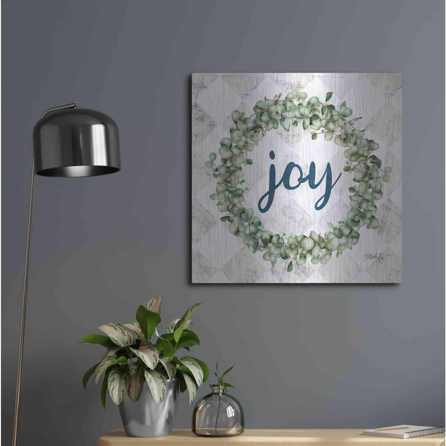 Luxe Metal Art 'Joy Eucalyptus Wreath' by Marla Rae, Metal Wall Art,24x24