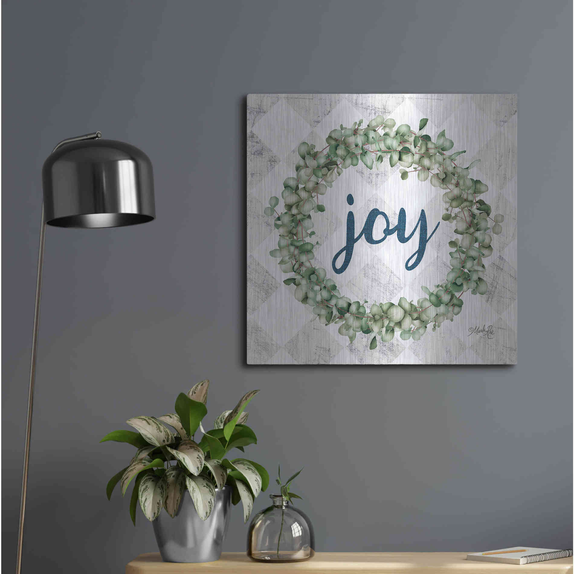 Luxe Metal Art 'Joy Eucalyptus Wreath' by Marla Rae, Metal Wall Art,24x24