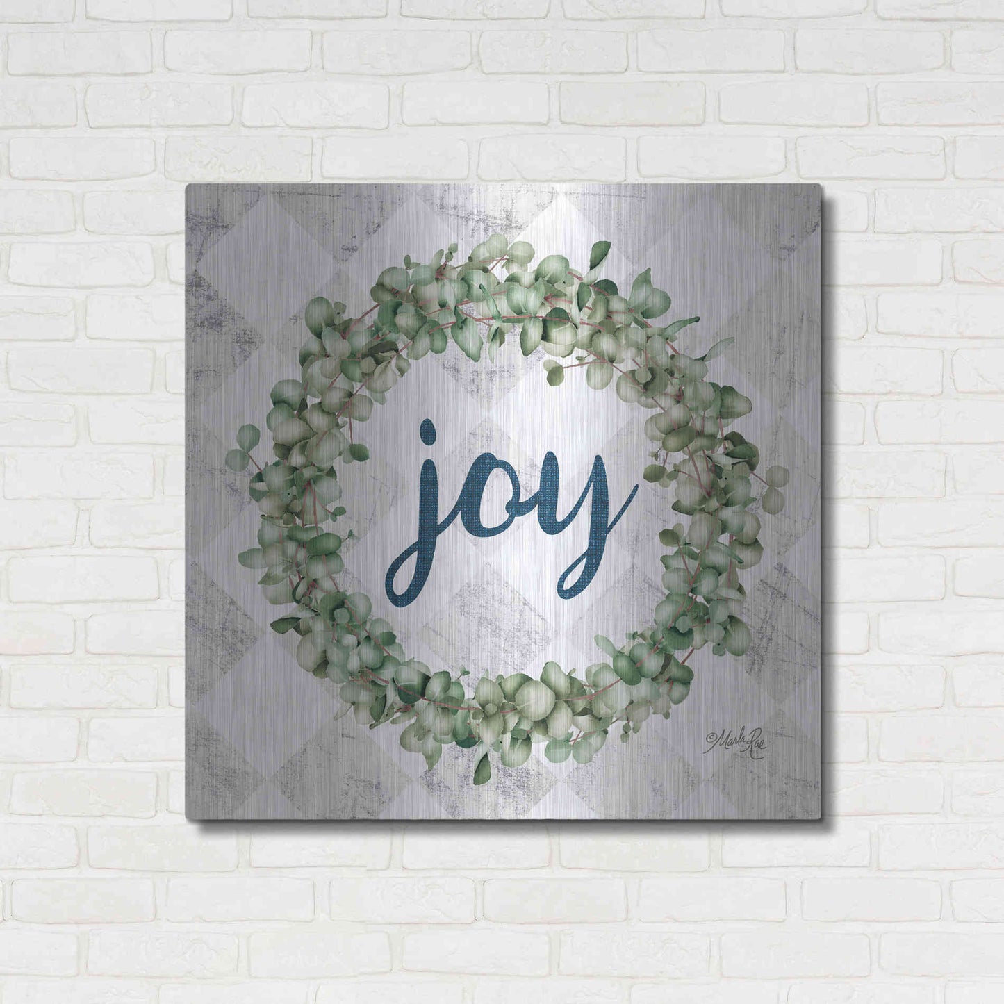 Luxe Metal Art 'Joy Eucalyptus Wreath' by Marla Rae, Metal Wall Art,36x36