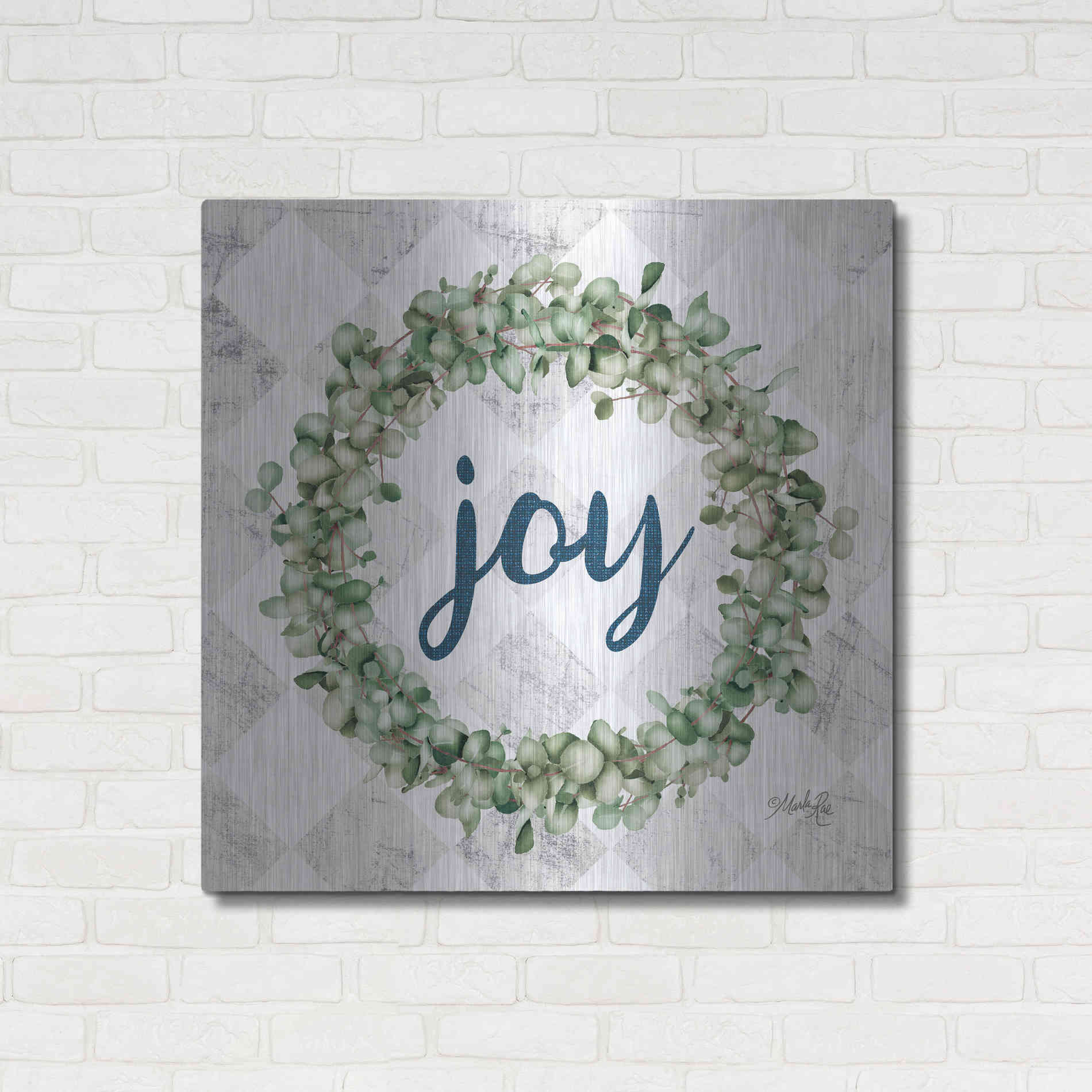 Luxe Metal Art 'Joy Eucalyptus Wreath' by Marla Rae, Metal Wall Art,36x36