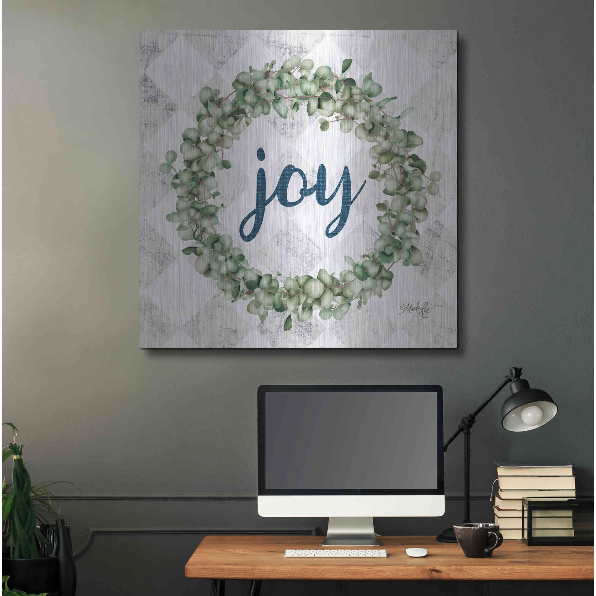 Luxe Metal Art 'Joy Eucalyptus Wreath' by Marla Rae, Metal Wall Art,36x36