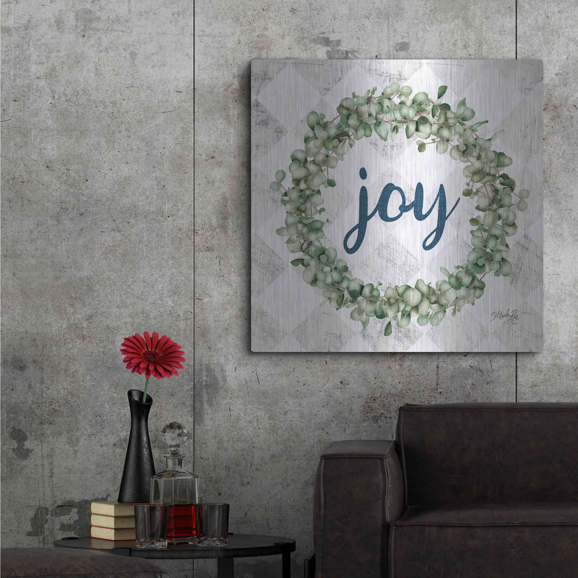 Luxe Metal Art 'Joy Eucalyptus Wreath' by Marla Rae, Metal Wall Art,36x36