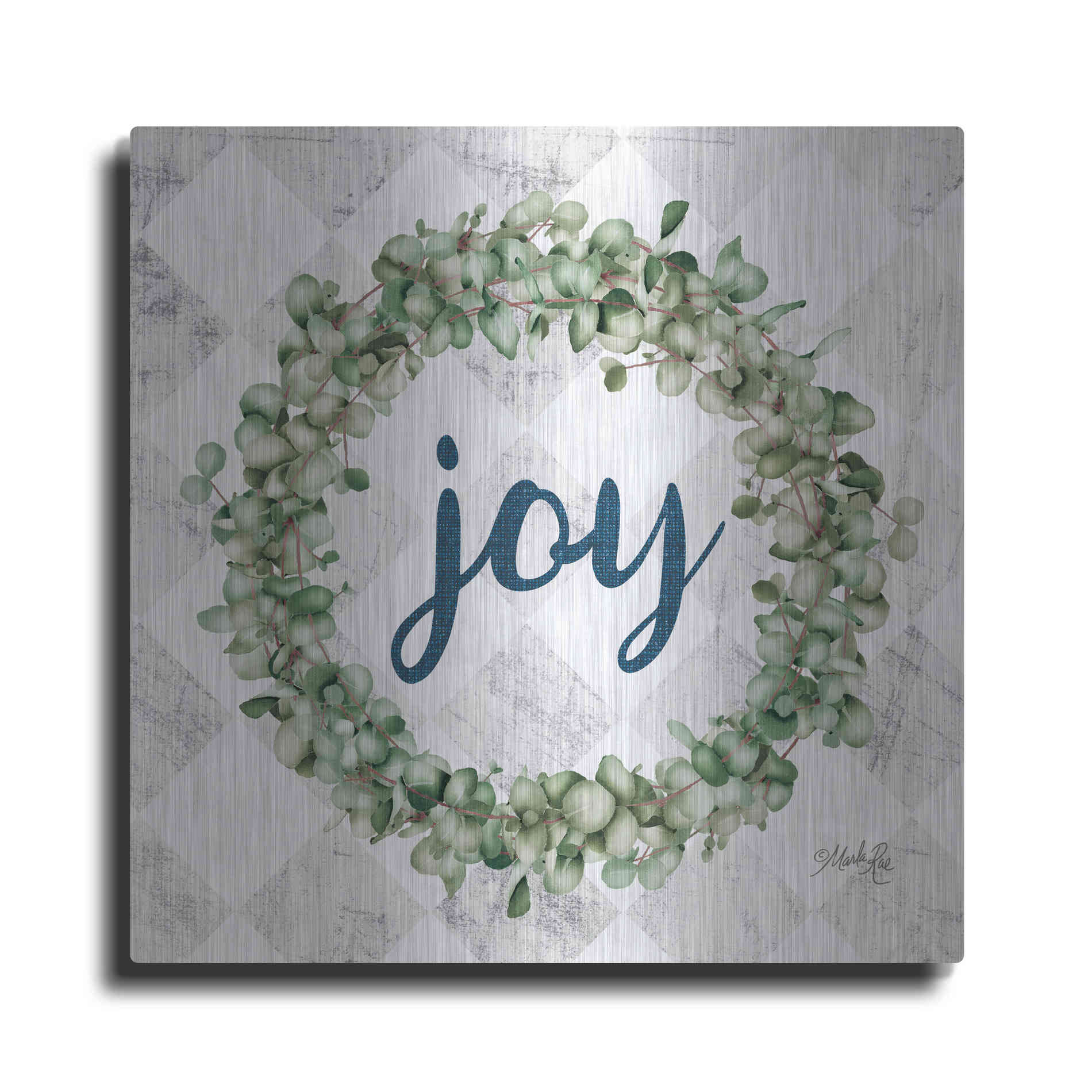 Luxe Metal Art 'Joy Eucalyptus Wreath' by Marla Rae, Metal Wall Art