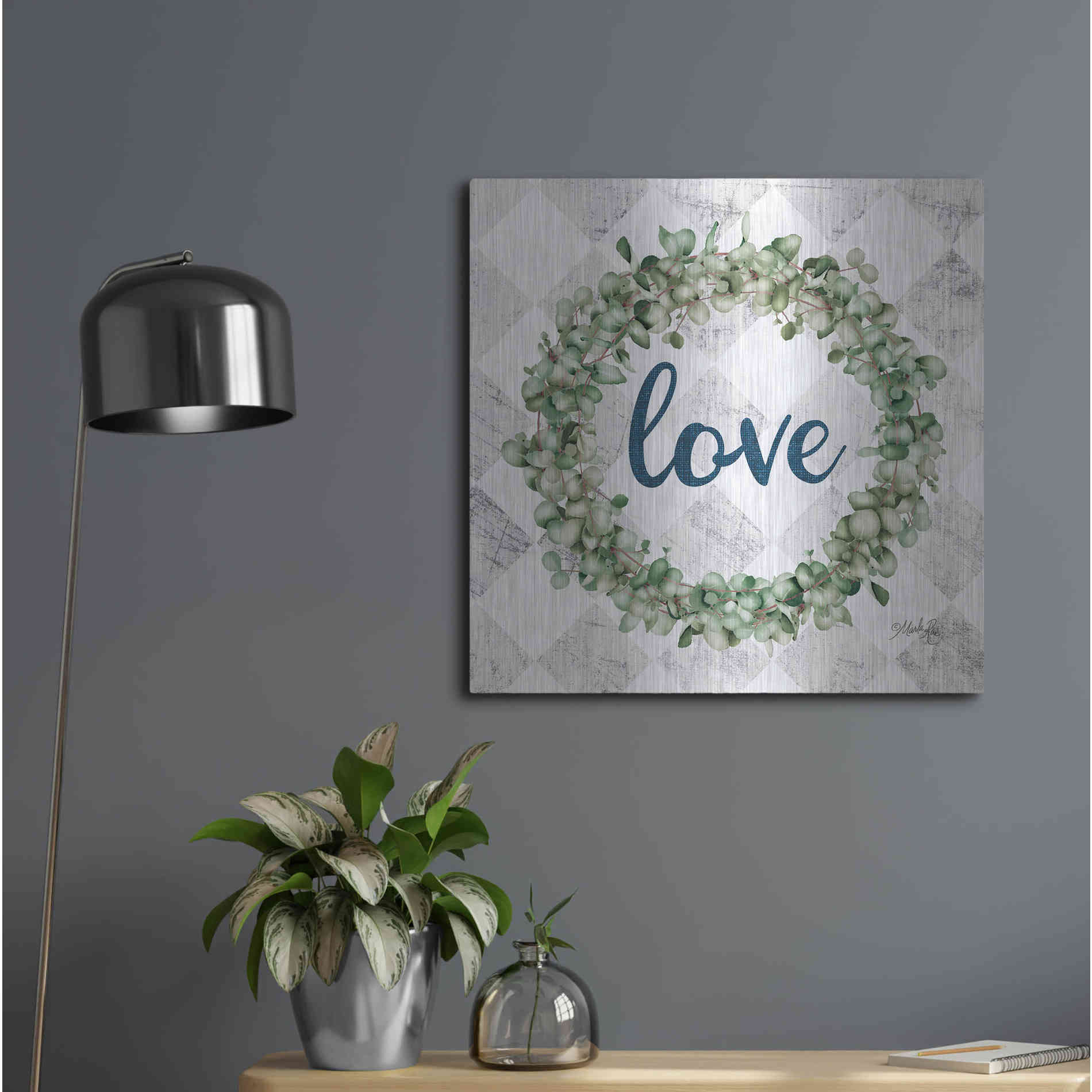 Luxe Metal Art 'Love Eucalyptus Wreath' by Marla Rae, Metal Wall Art,24x24