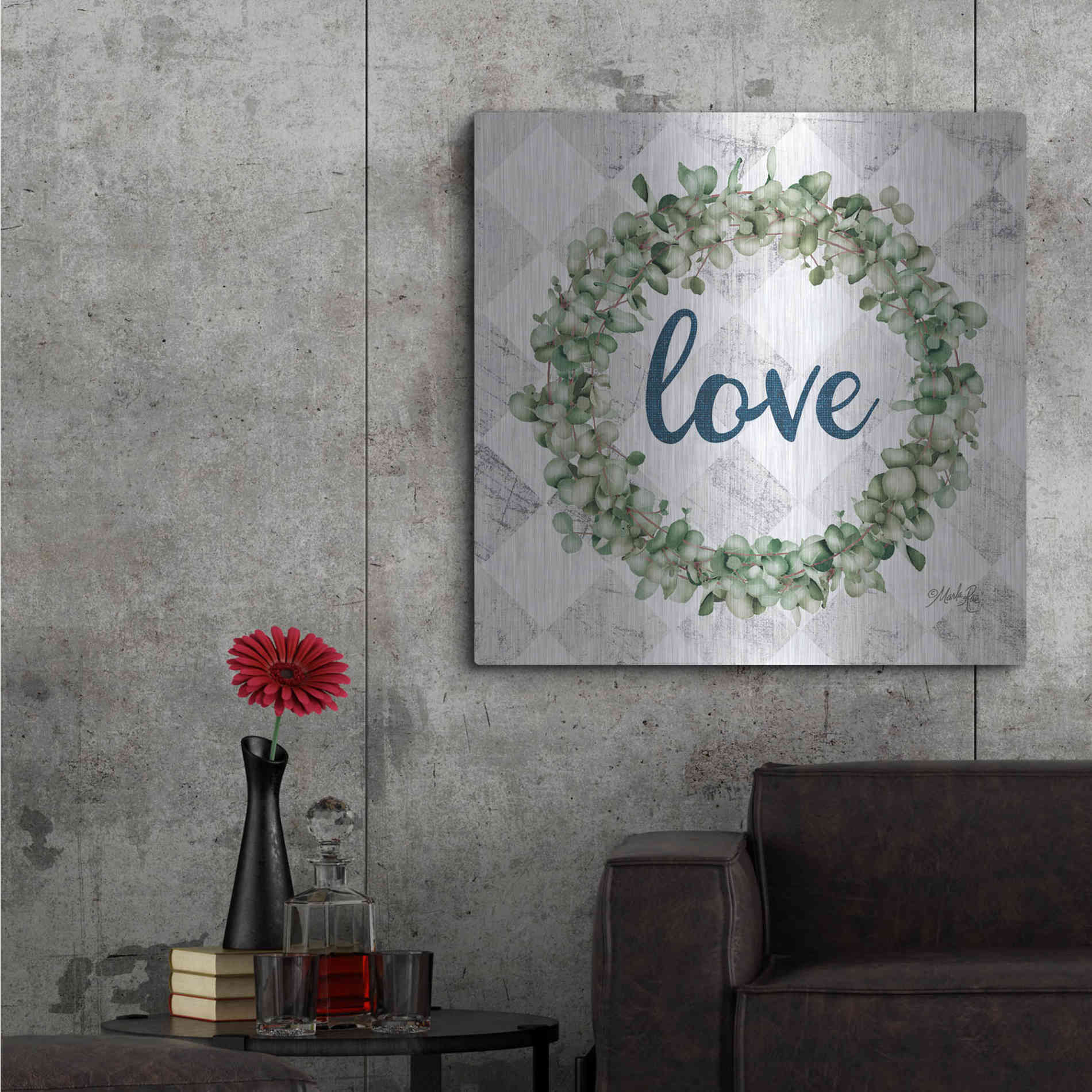 Luxe Metal Art 'Love Eucalyptus Wreath' by Marla Rae, Metal Wall Art,36x36
