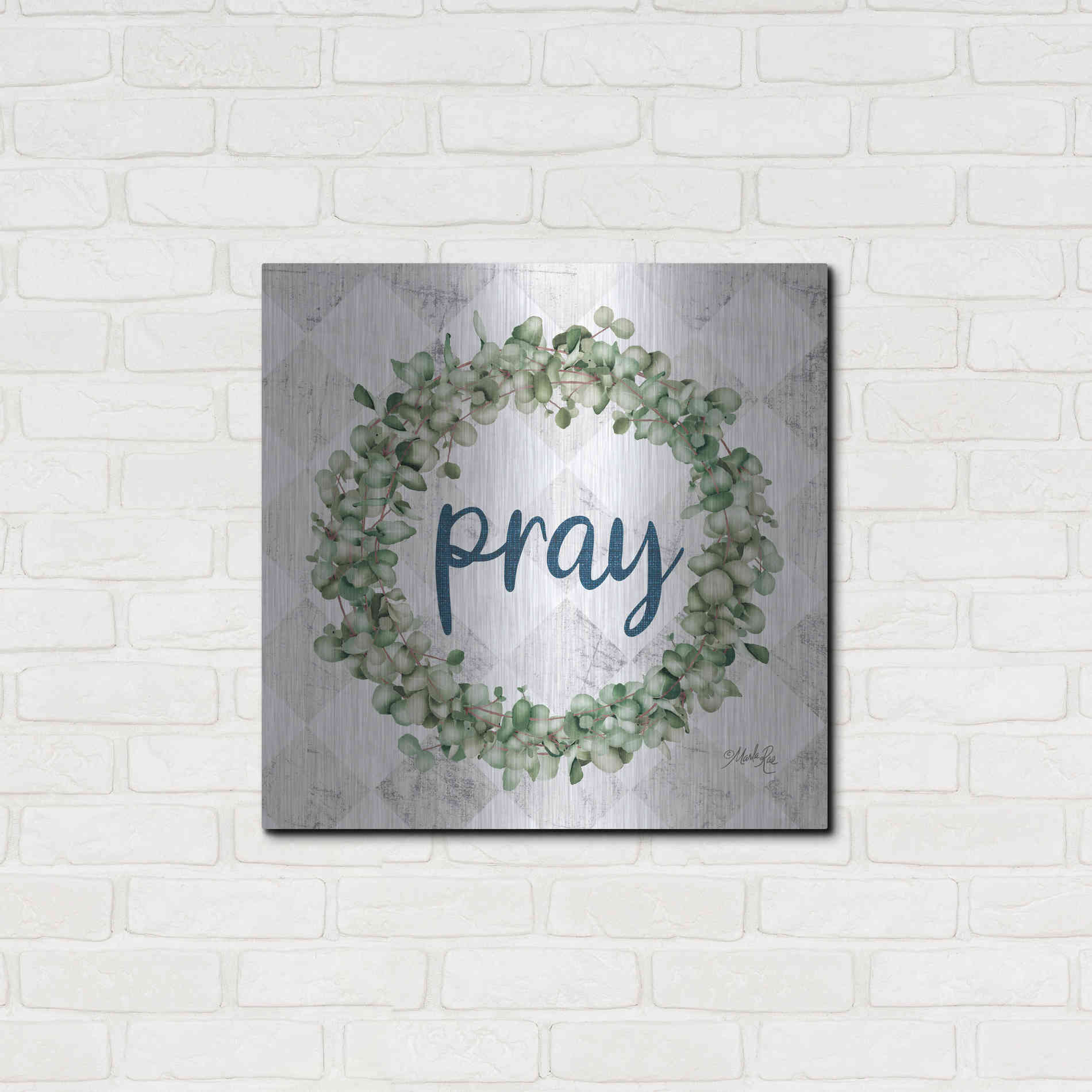 Luxe Metal Art 'Pray Eucalyptus Wreath' by Marla Rae, Metal Wall Art,24x24