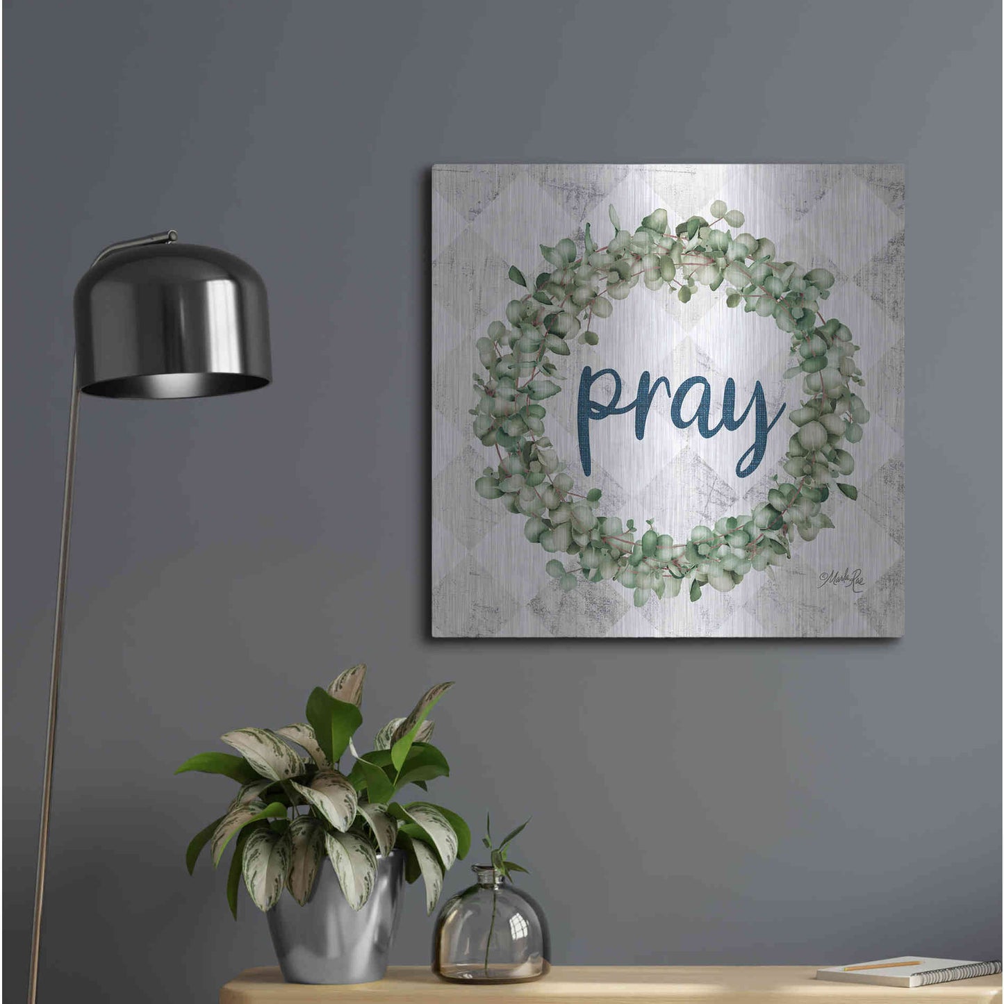 Luxe Metal Art 'Pray Eucalyptus Wreath' by Marla Rae, Metal Wall Art,24x24