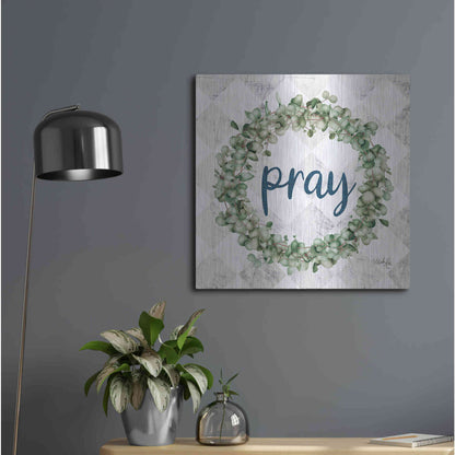 Luxe Metal Art 'Pray Eucalyptus Wreath' by Marla Rae, Metal Wall Art,24x24