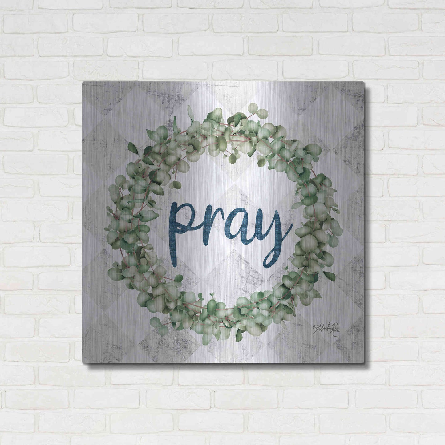 Luxe Metal Art 'Pray Eucalyptus Wreath' by Marla Rae, Metal Wall Art,36x36