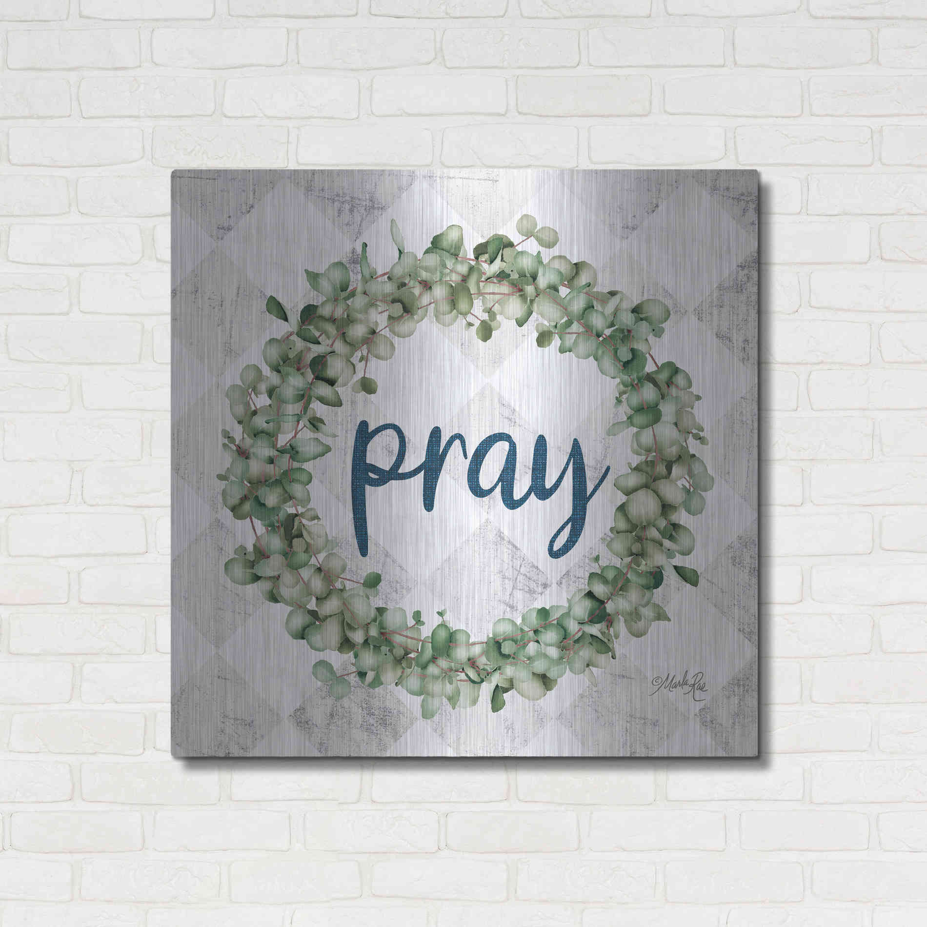 Luxe Metal Art 'Pray Eucalyptus Wreath' by Marla Rae, Metal Wall Art,36x36