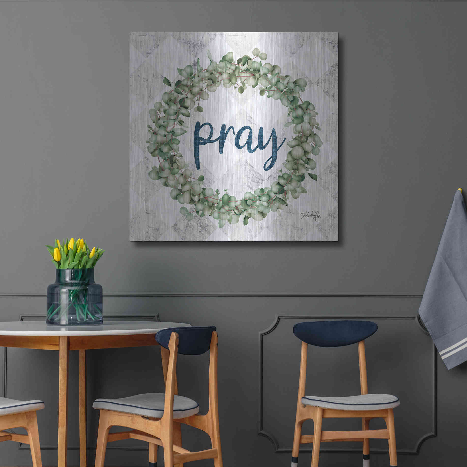 Luxe Metal Art 'Pray Eucalyptus Wreath' by Marla Rae, Metal Wall Art,36x36