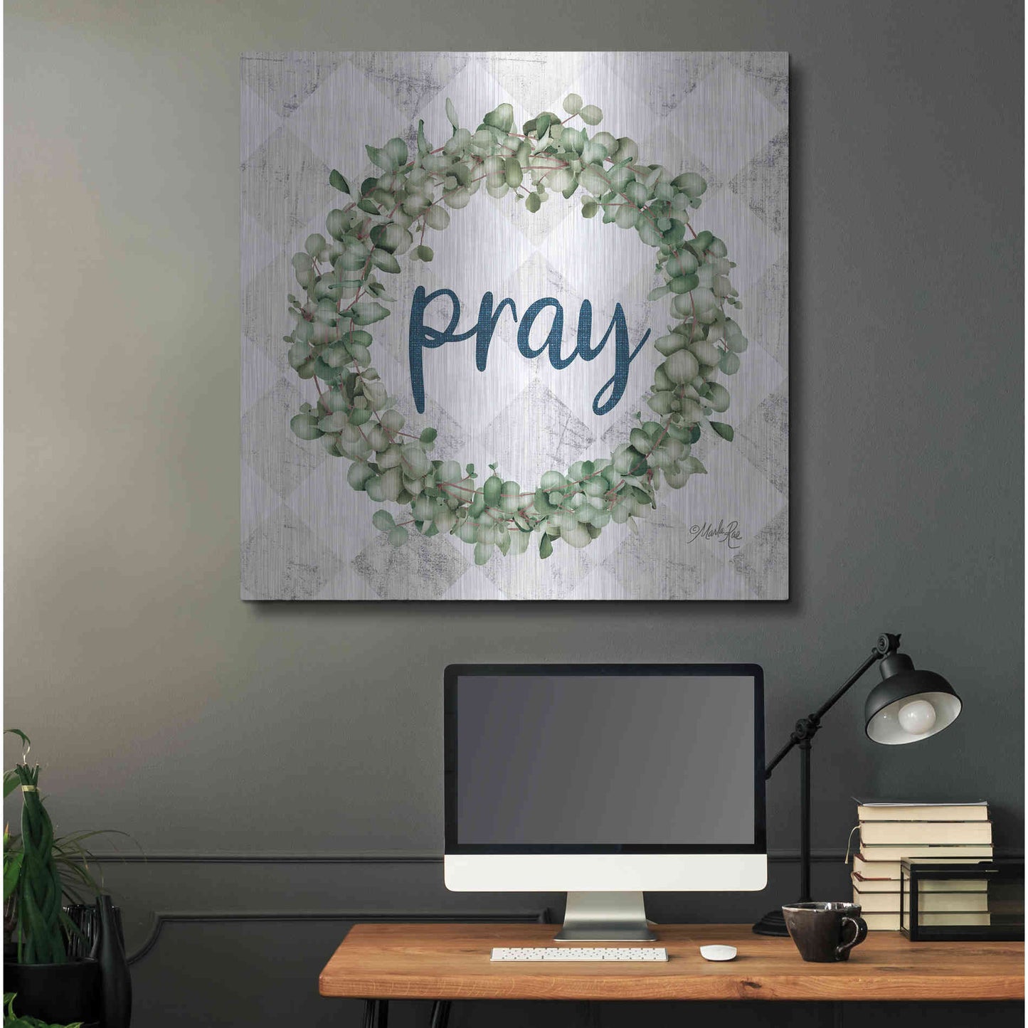 Luxe Metal Art 'Pray Eucalyptus Wreath' by Marla Rae, Metal Wall Art,36x36