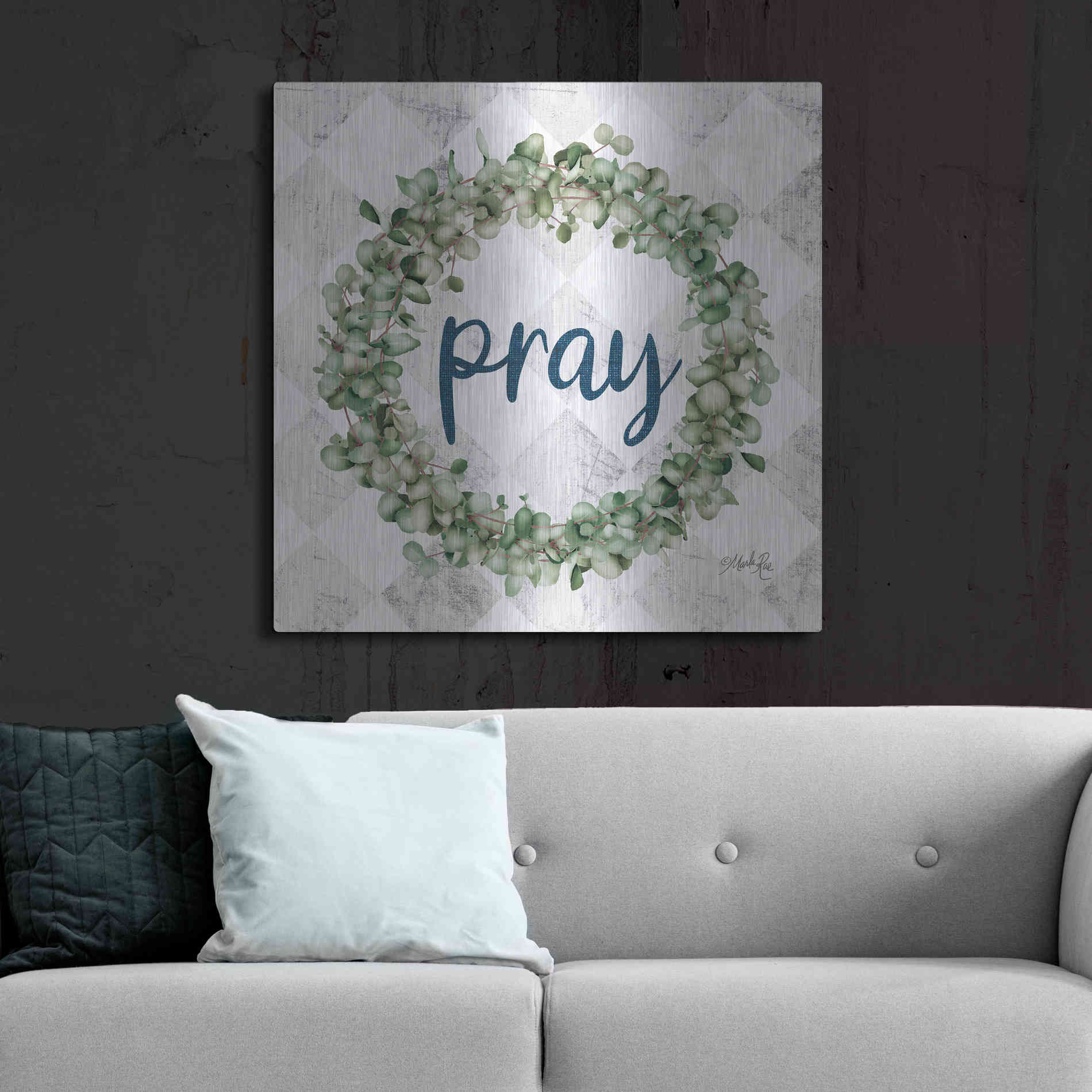 Luxe Metal Art 'Pray Eucalyptus Wreath' by Marla Rae, Metal Wall Art,36x36
